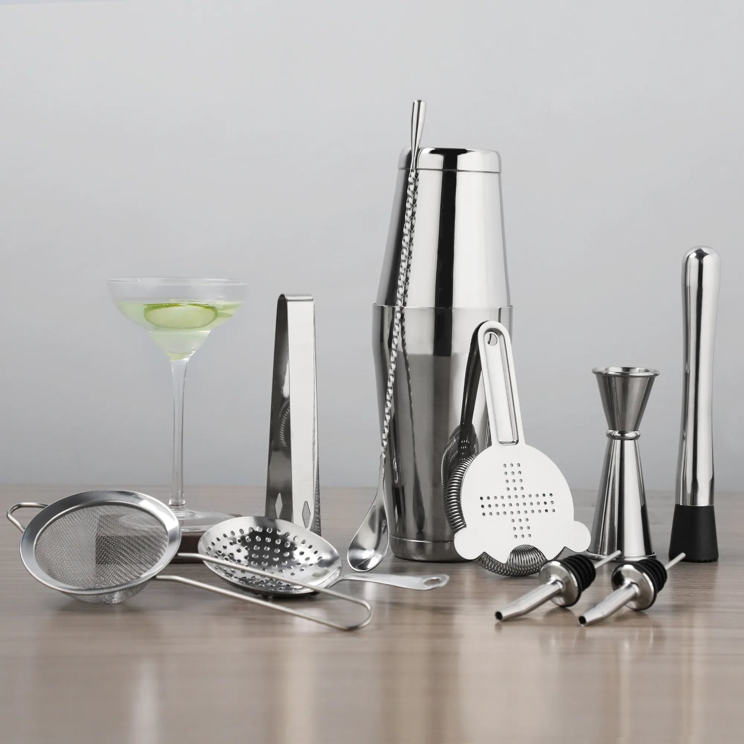 Master the Art of Mixology with the 11-Piece Mirror Finish Boston Cocktail Shaker Set