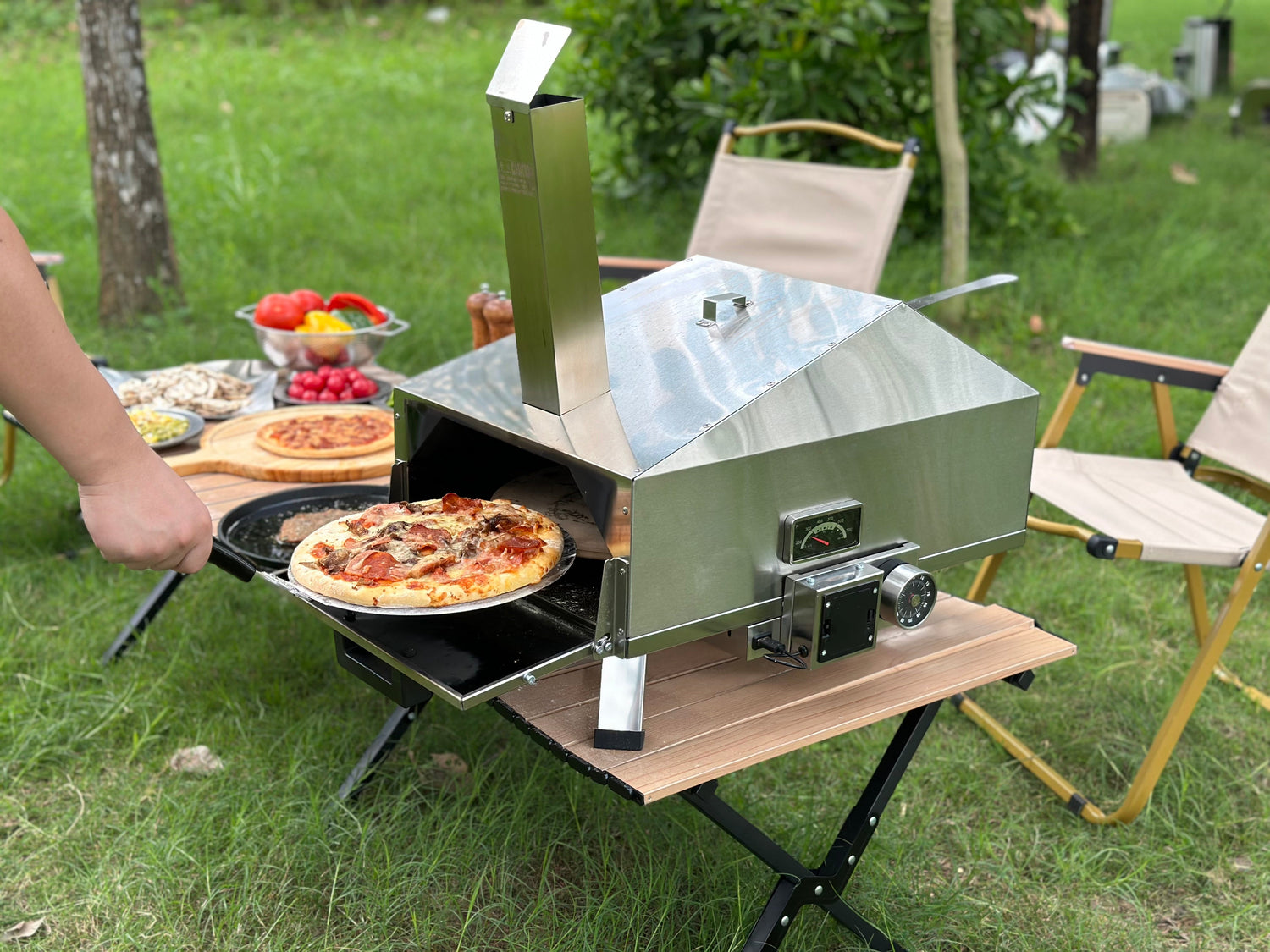 Skycorps 360° Auto-Rotating Wood-Fired Outdoor Pizza Oven – Perfect for Home & Garden Parties