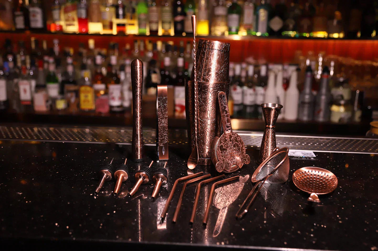 Engraved Copper-Tone Cocktail Shaker Set for Your Home Bar