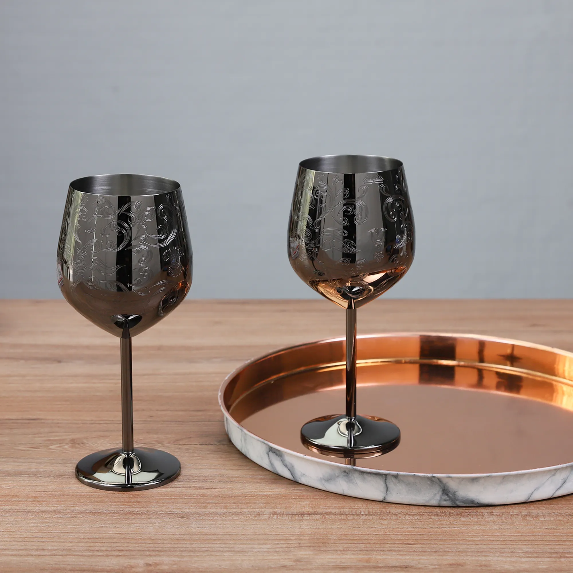 Let Etched Stainless Steel Wine Glasses Shine at Your Table