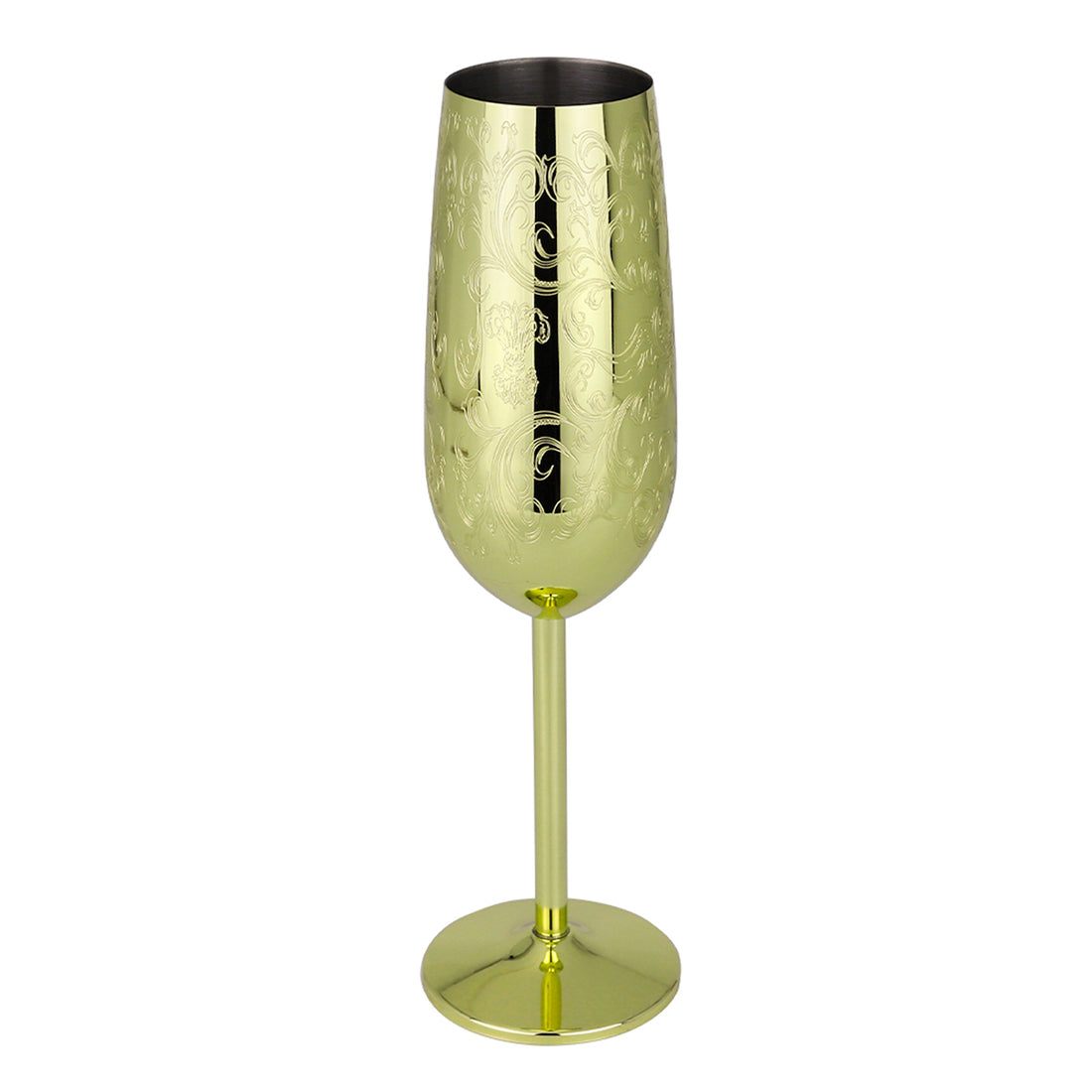 Skycrops Baroque Etching Stainless Steel Champagne Flutes Glass