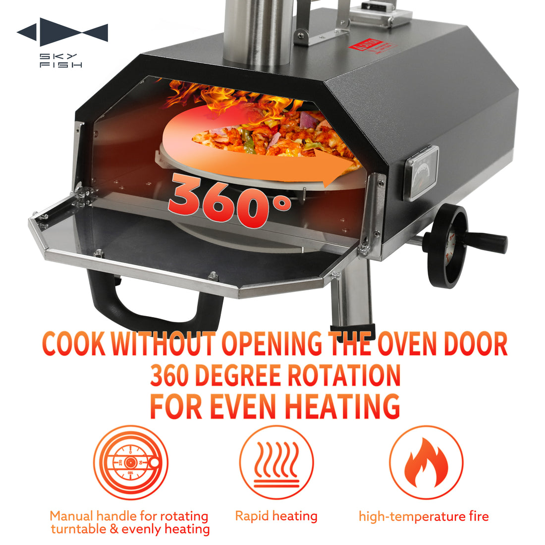 Skycorps Trapezoidal 360 Degree Manual Rotating Outdoor Pizza Oven Matte Black