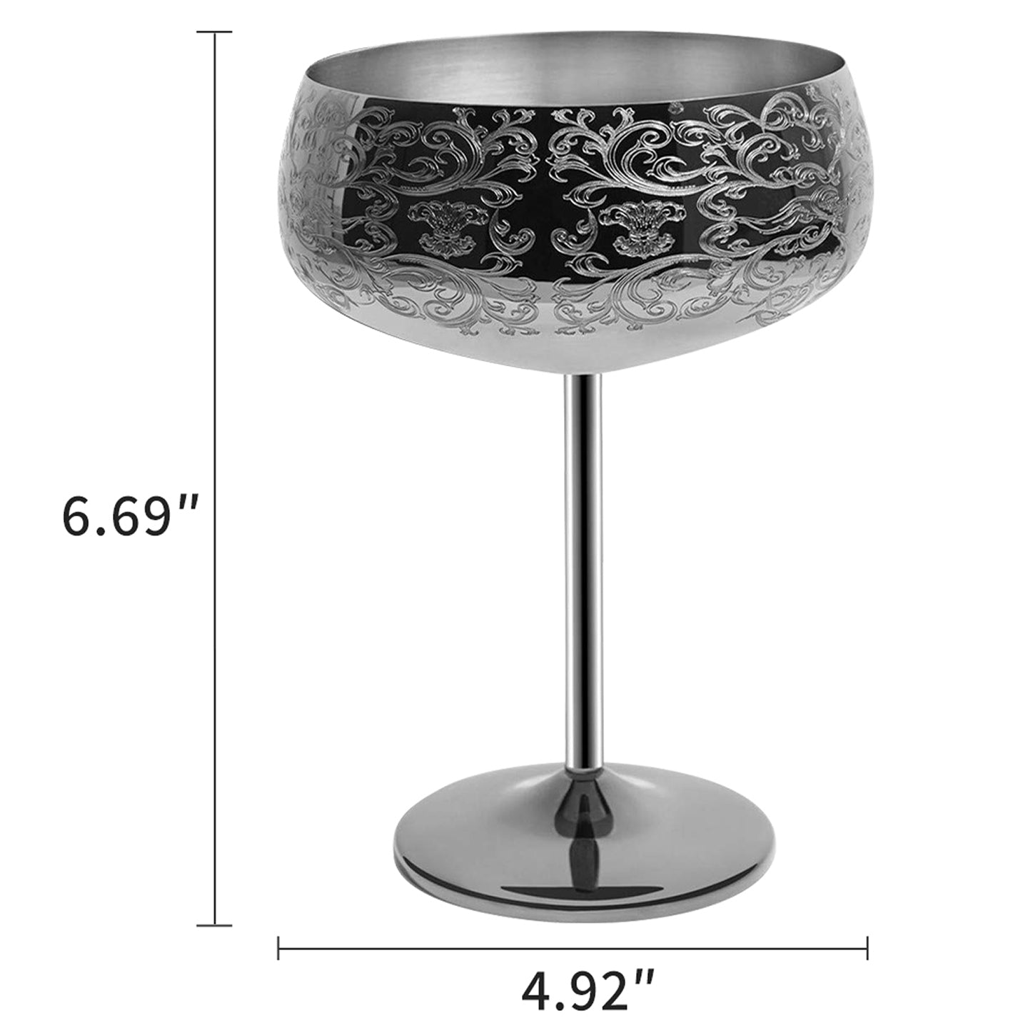 Skycrops Baroque Etching Martini Cocktail Glass Stainless Steel