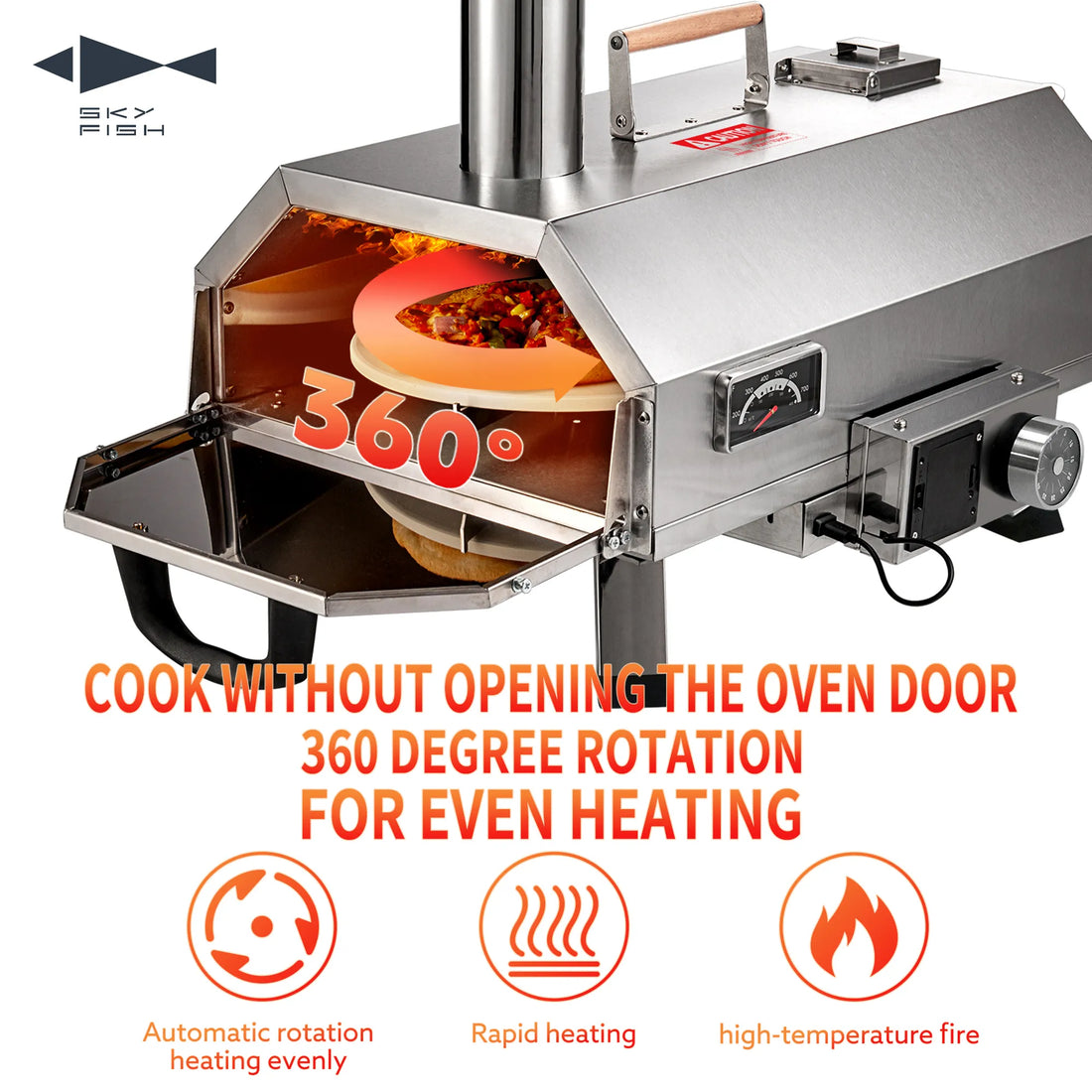Trapezoidal 360 Degree Automatic Rotating Silver Outdoor Pizza Oven
