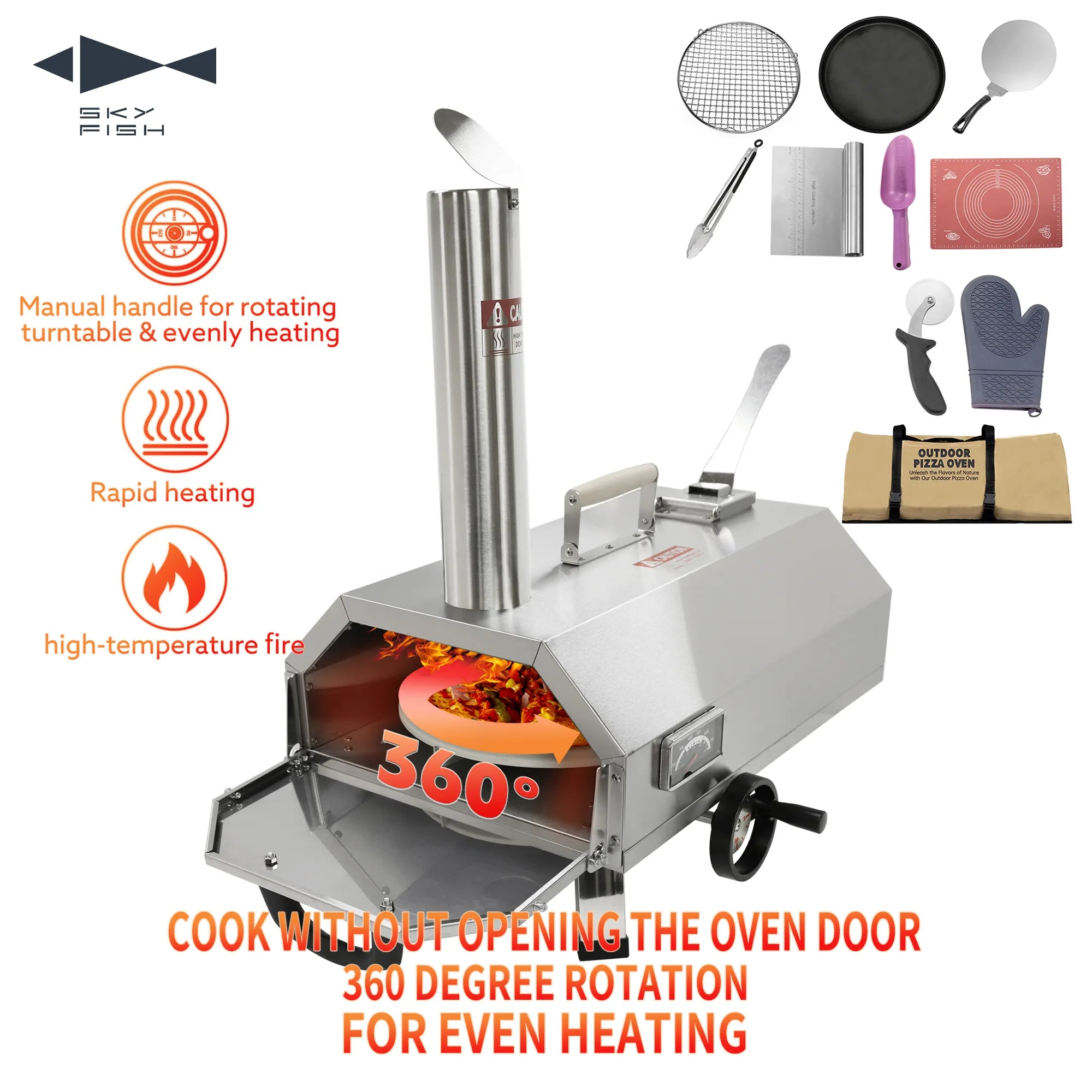 Skycorps Trapezoidal 360 Degree Manual Rotating Outdoor Pizza Oven Matte Black