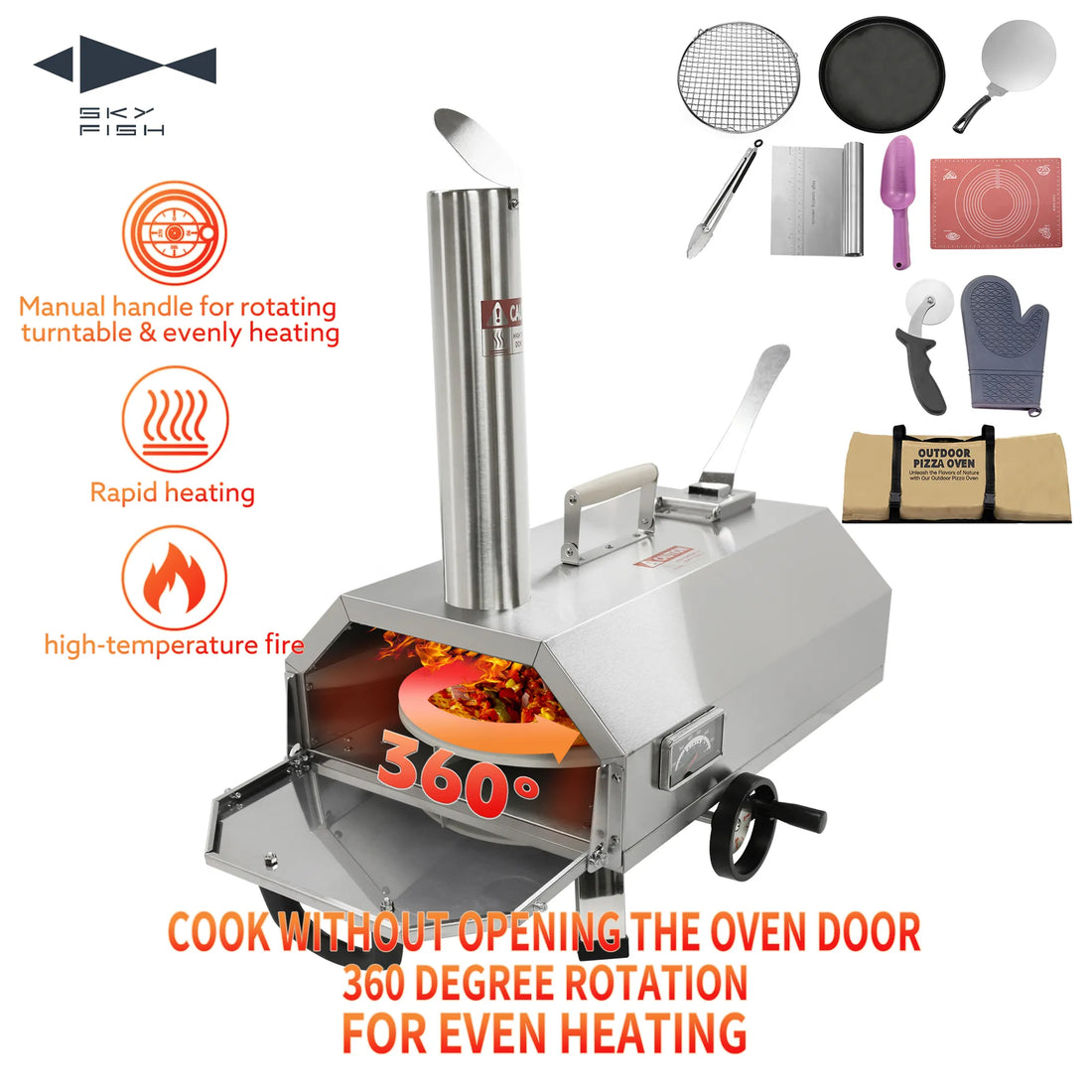 Skycorps Trapezoidal 360 Degree Manual Rotating Outdoor Pizza Oven Matte Black