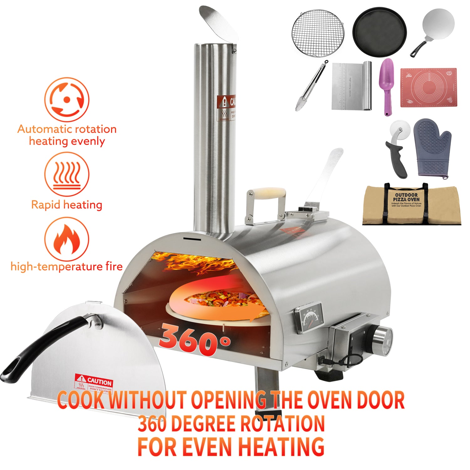 Semicircular Automatic Rotating Silver Outdoor Pizza Oven Portable Pizza Oven