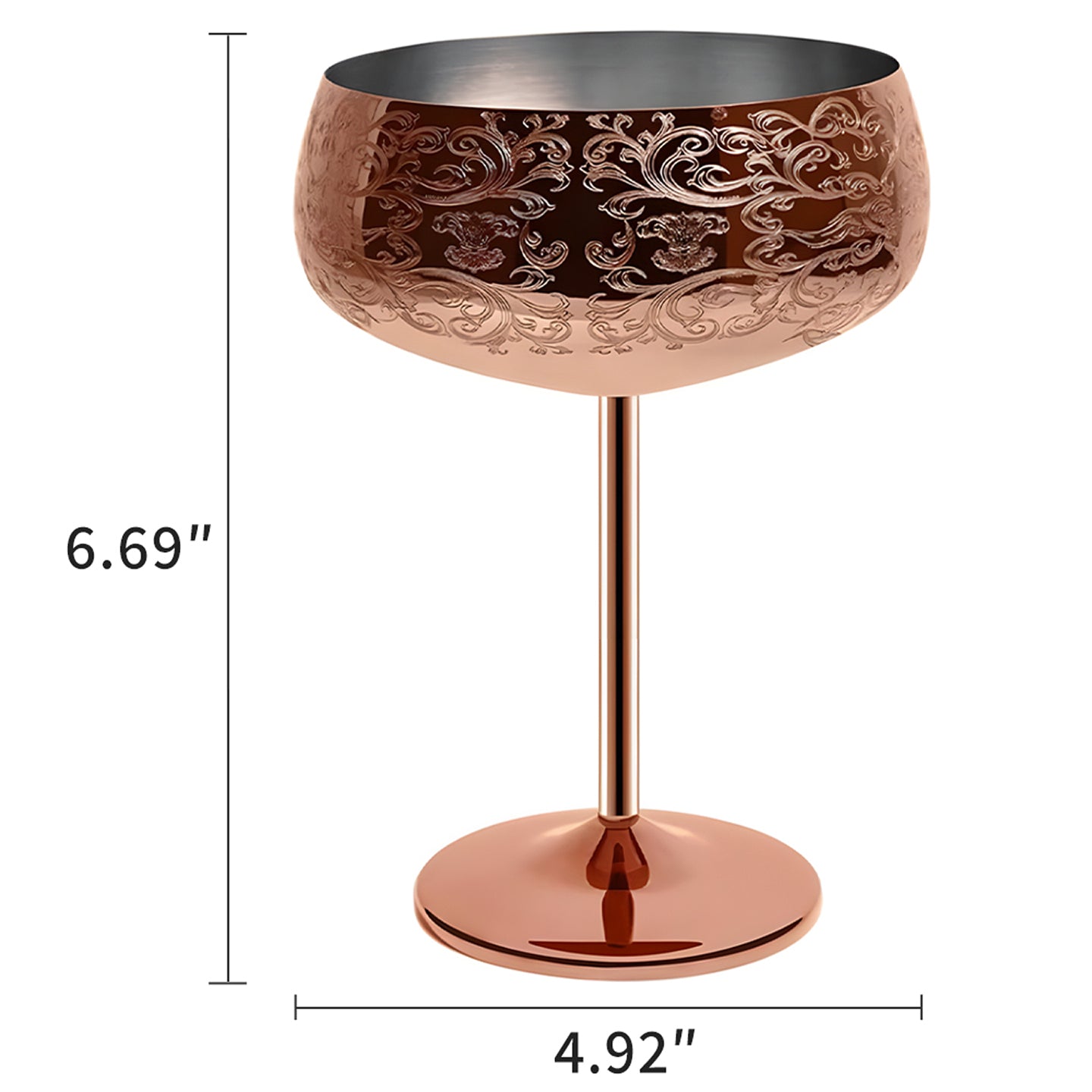 Skycrops Baroque Etching Martini Cocktail Glass Stainless Steel