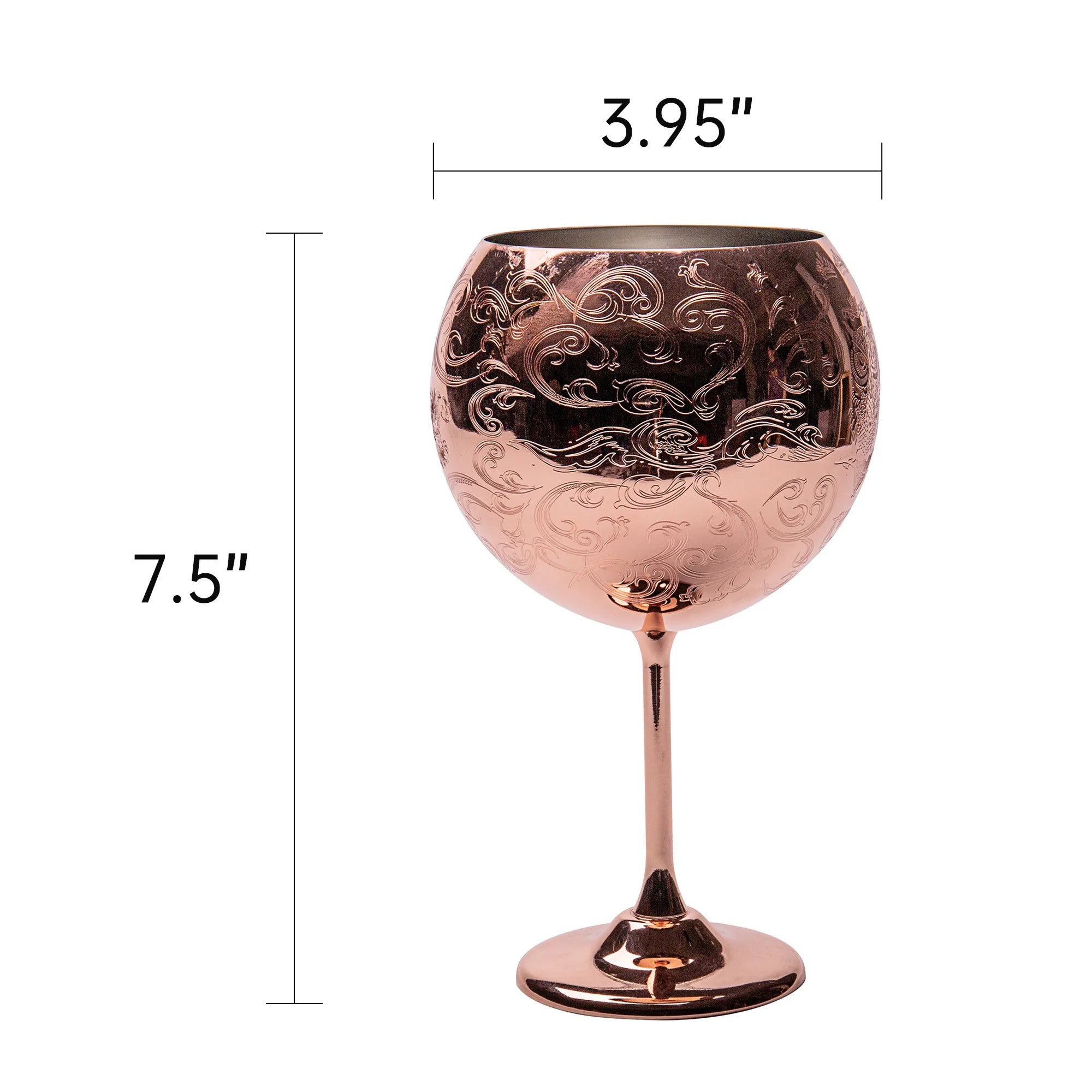 Skycrops Stainless Steel 3D Etched Baroque Spherical Cup