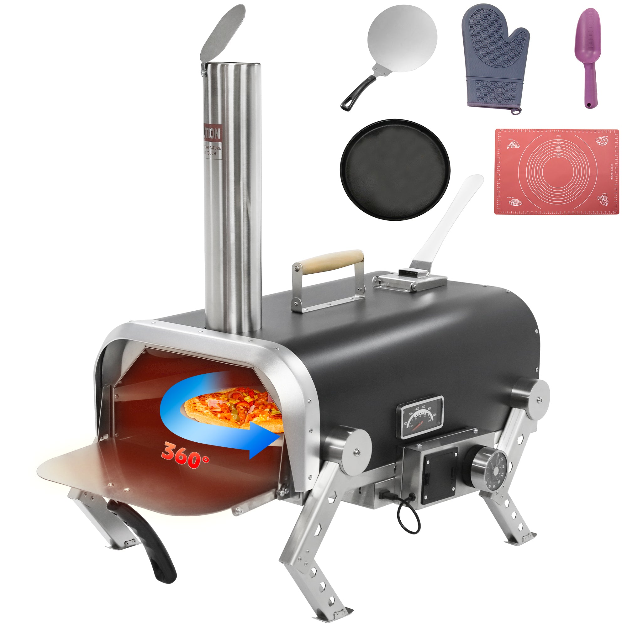 Skycorps Outdoor Wood Fired Pizza Oven Stainless Steel Automatic Rotating Pizza Oven For Backyard Camping