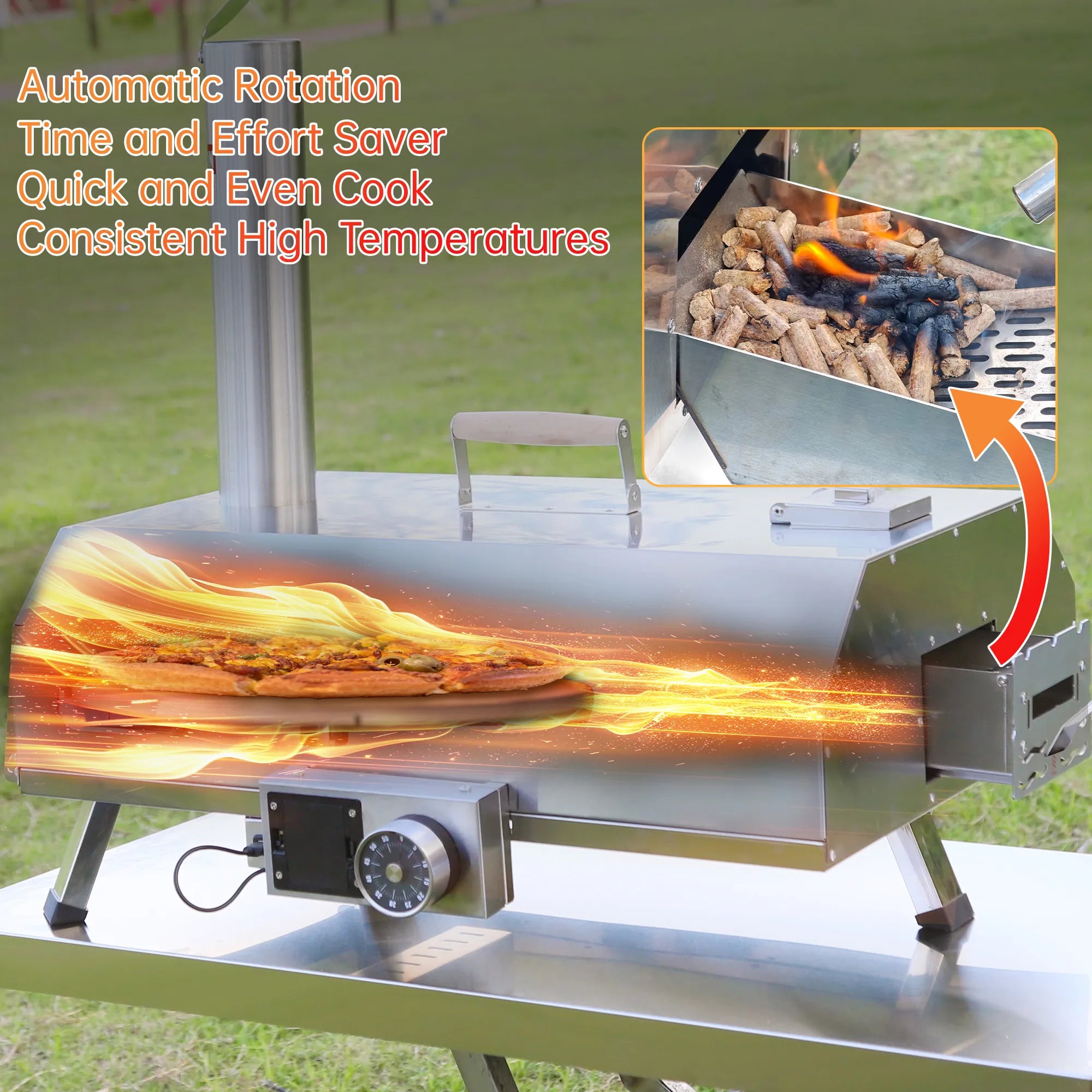 Trapezoidal 360 Degree Automatic Rotating Silver Outdoor Pizza Oven