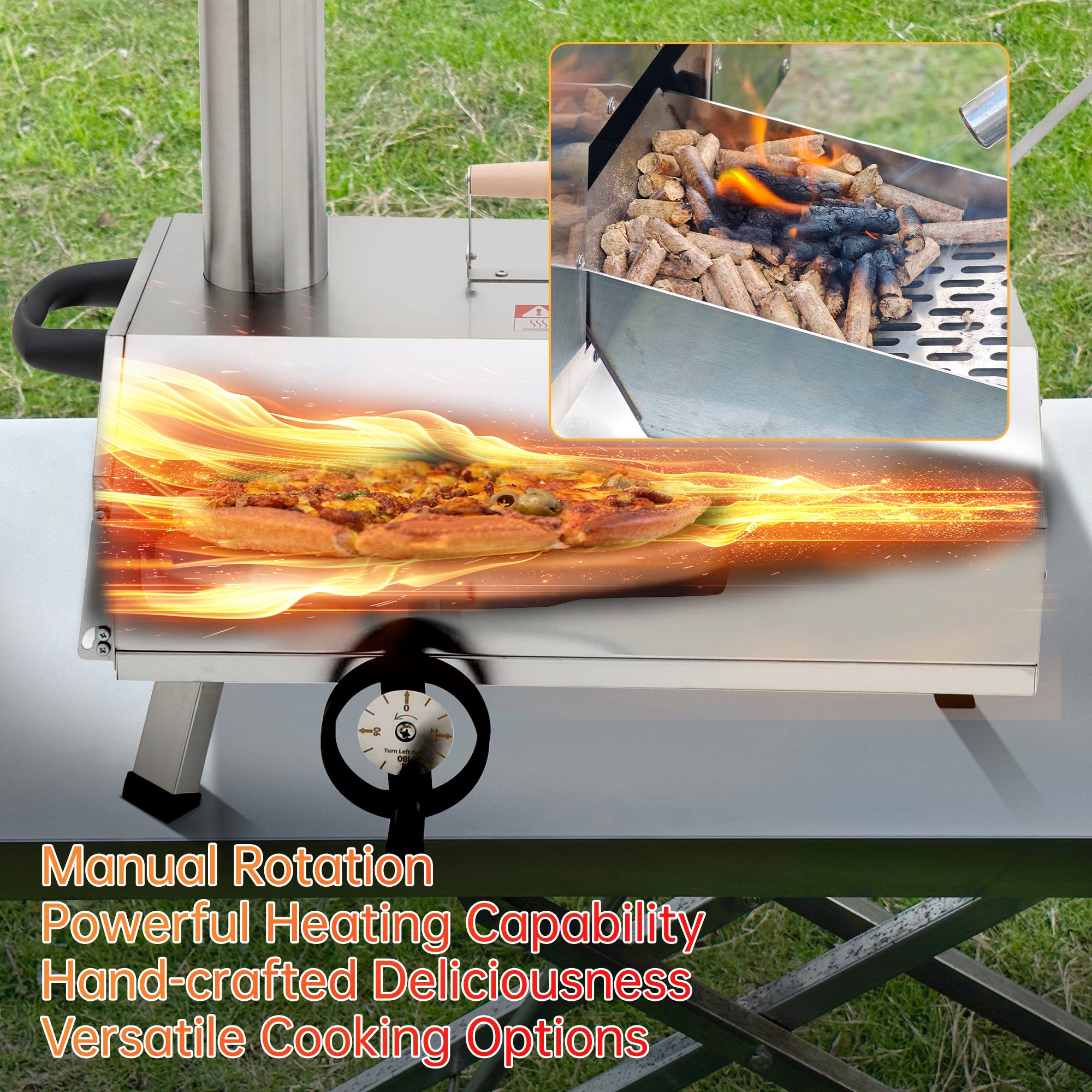 Skycorps Pizza Oven 12 Inch Automatic Rotating Portable Wood Fired Pizza Grill Oven