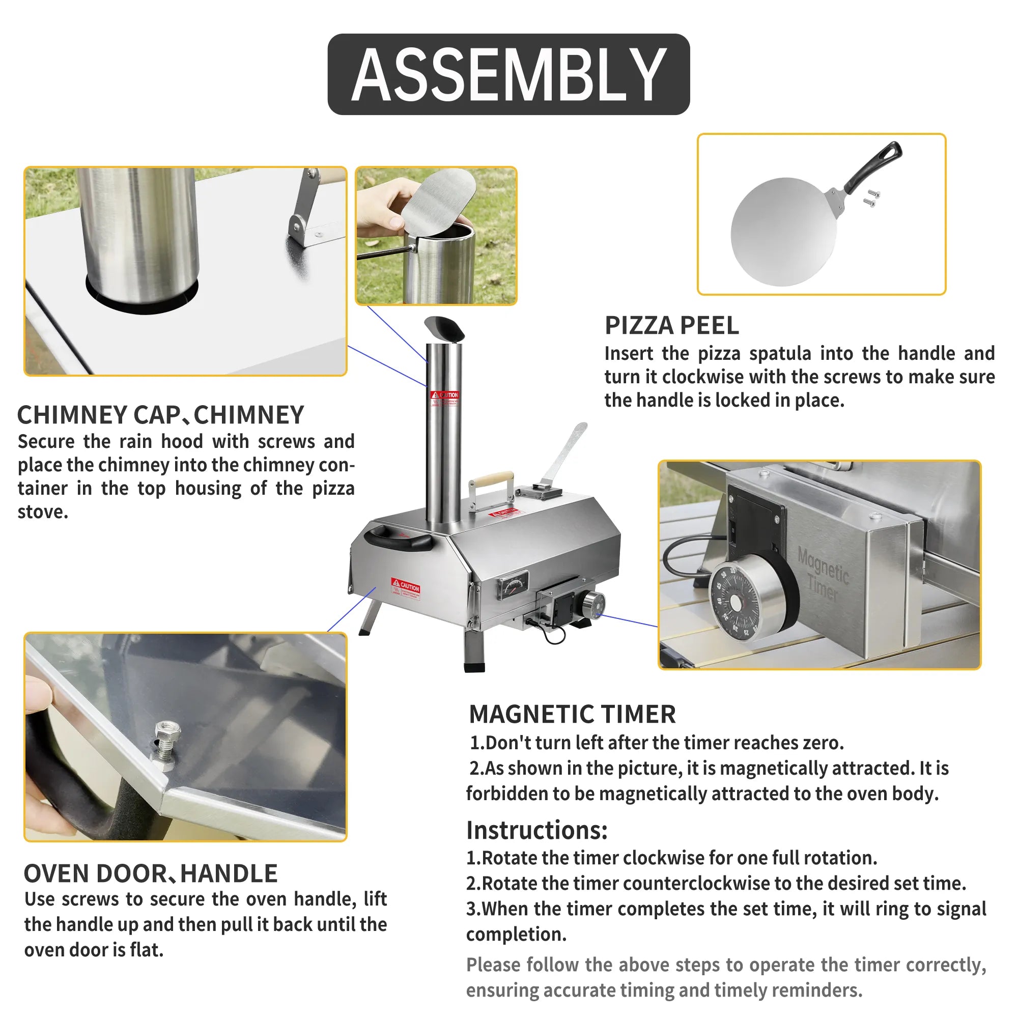 Trapezoidal 360 Degree Automatic Rotating Silver Outdoor Pizza Oven