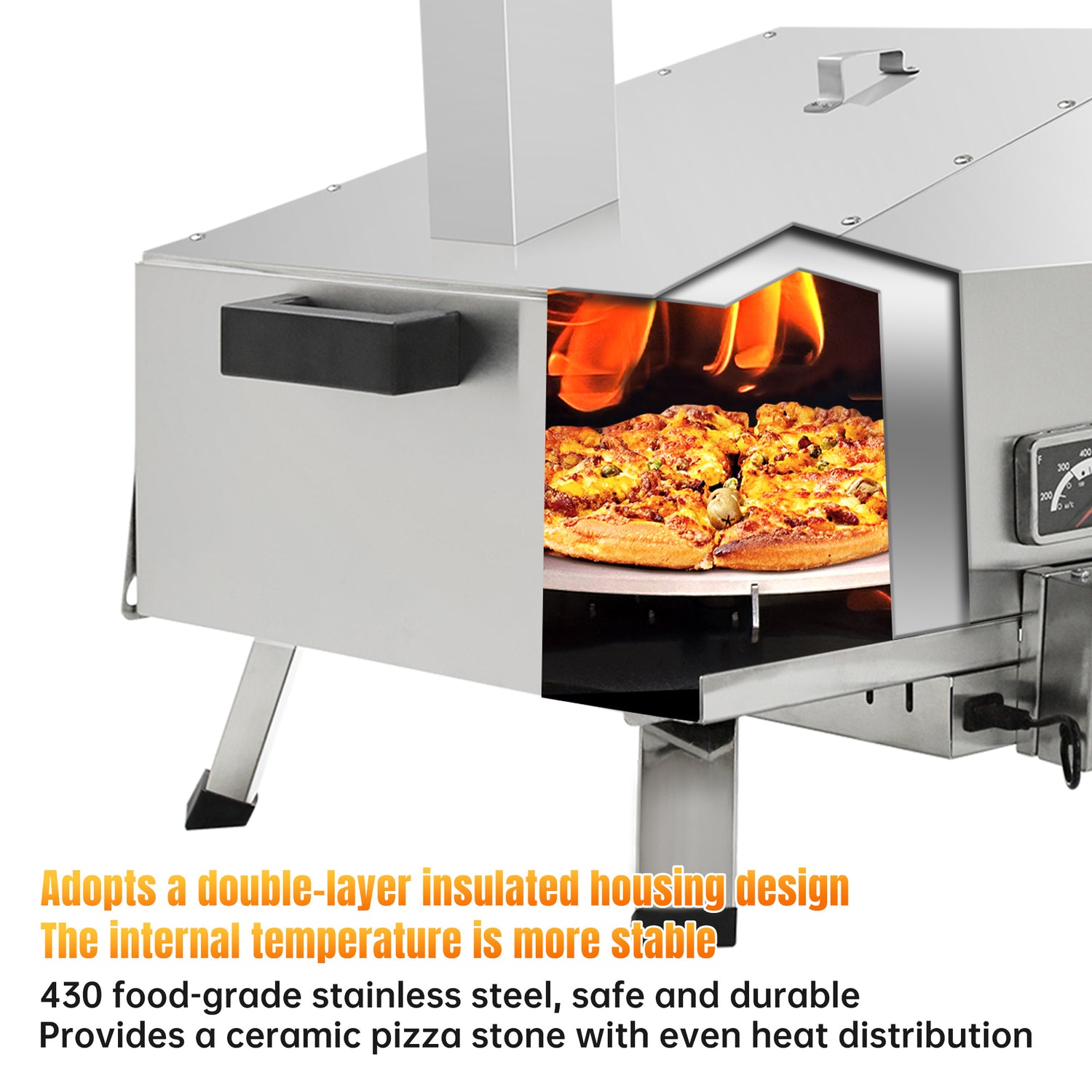 Skycorps 12 Inch Cyber Pizza Oven Wood Pellet Burning Outdoor Pizza Oven with Rotatable Pizza Stone