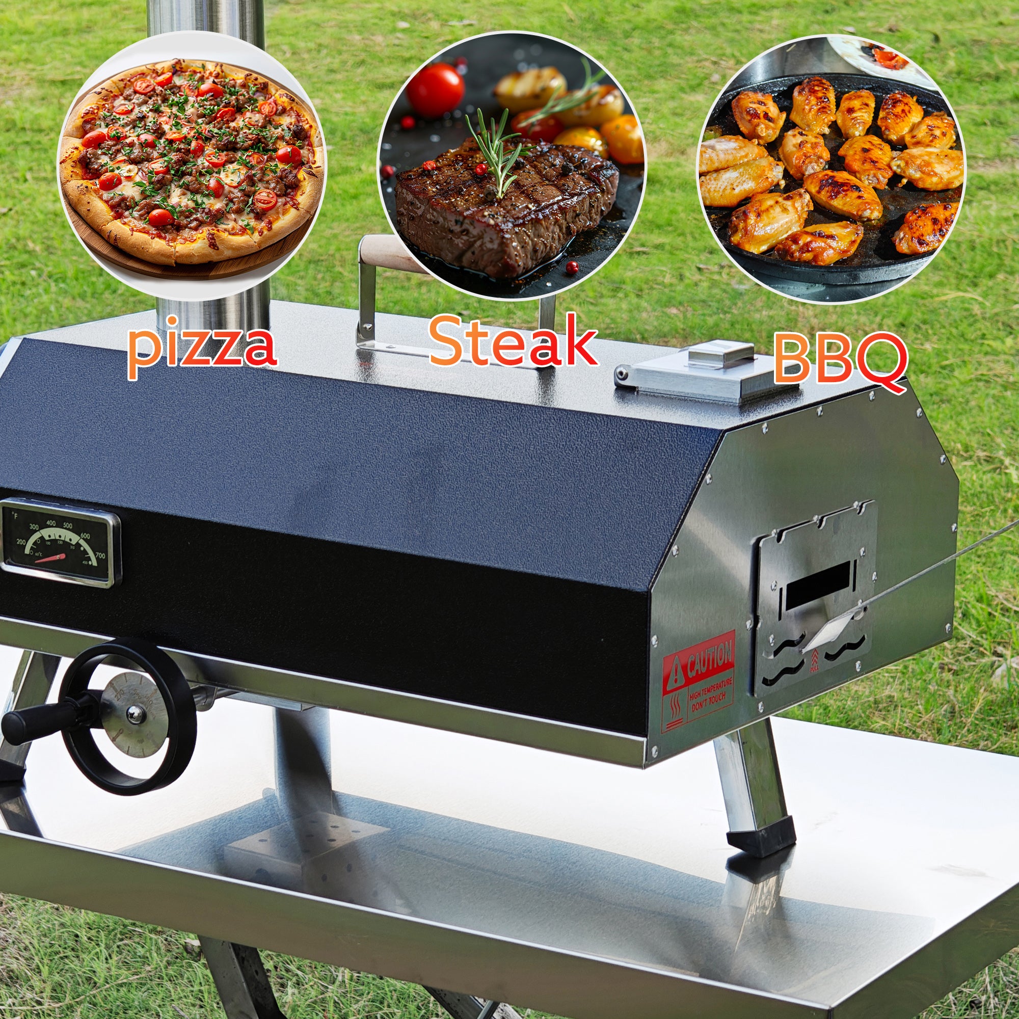 Skycorps Trapezoidal 360 Degree Manual Rotating Outdoor Pizza Oven Matte Black