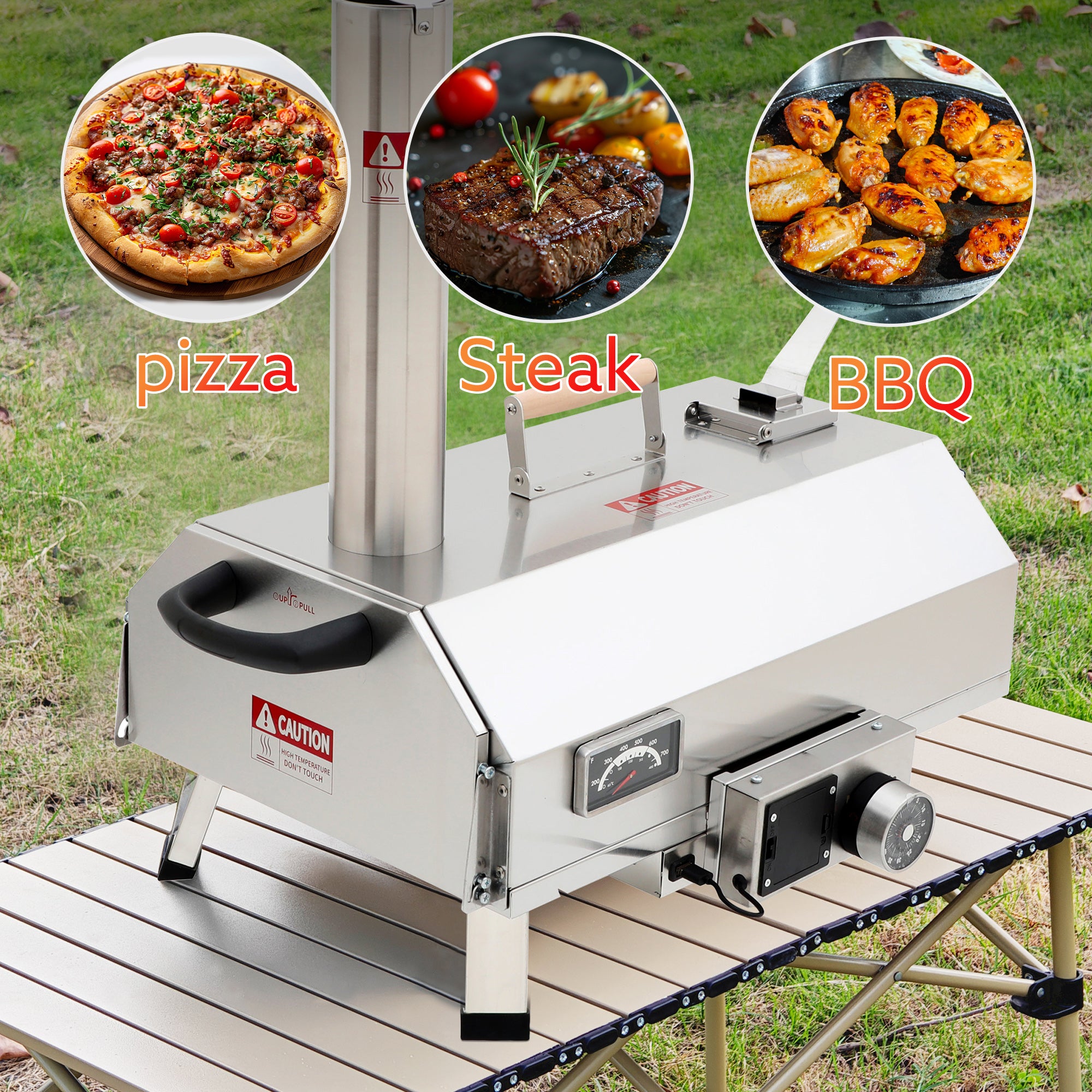 Trapezoidal 360 Degree Automatic Rotating Silver Outdoor Pizza Oven