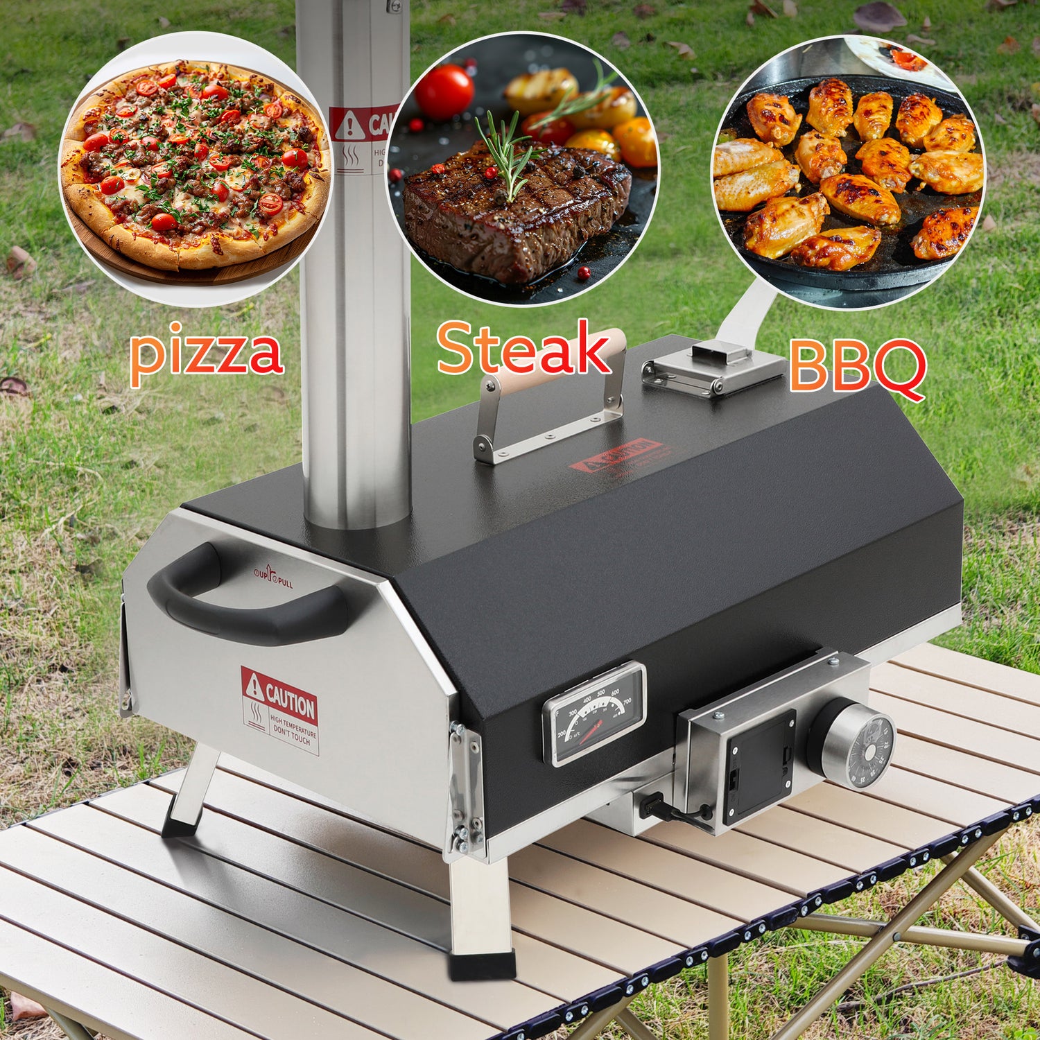 Skycorps 12 inch 360 Degree Automatic Rotating Outdoor Pizza Oven Matte Black