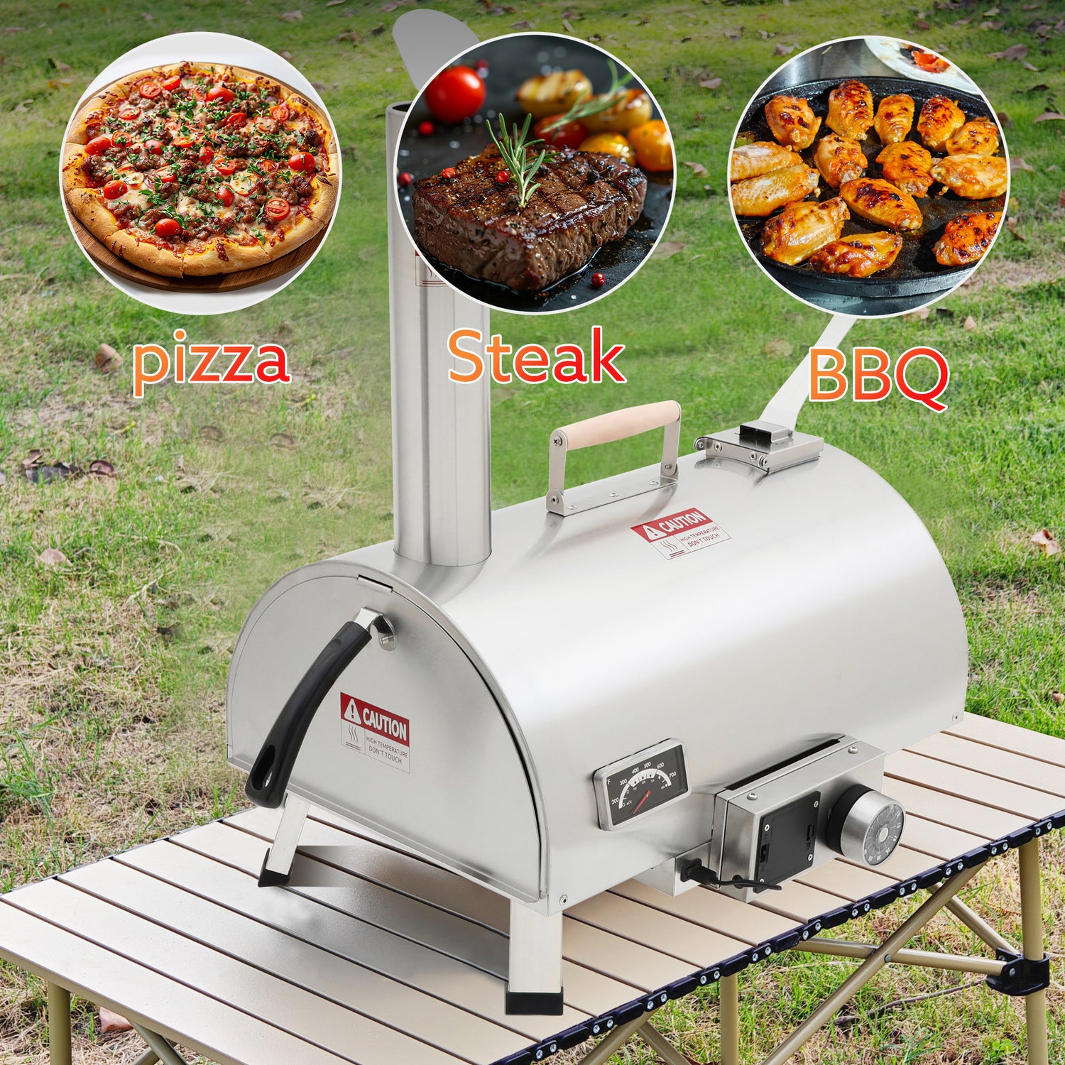 Semicircular Automatic Rotating Silver Outdoor Pizza Oven Portable Pizza Oven