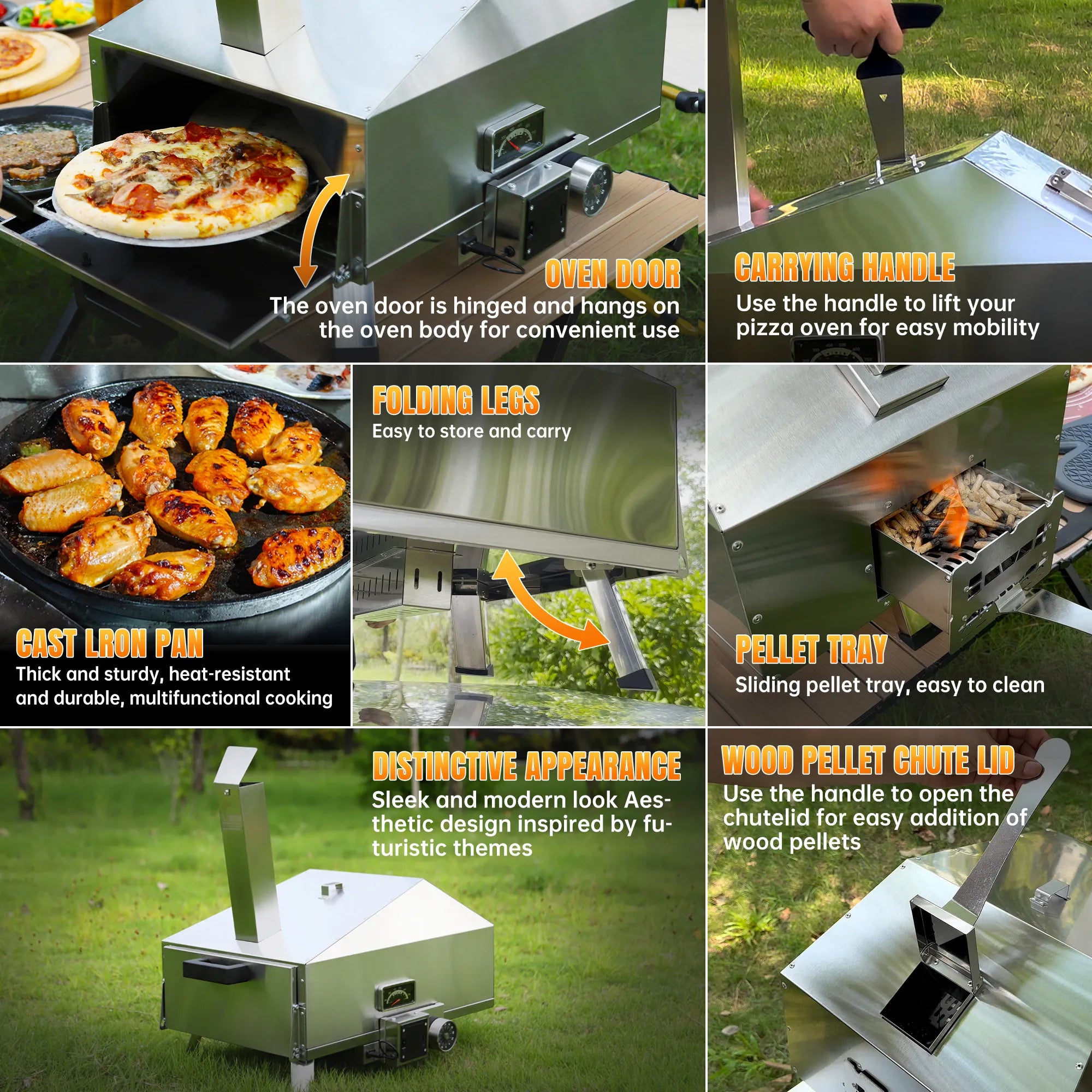 Skycorps Wood Fired Cyber Pizza Oven Silver Stainless Steel Pizza Oven