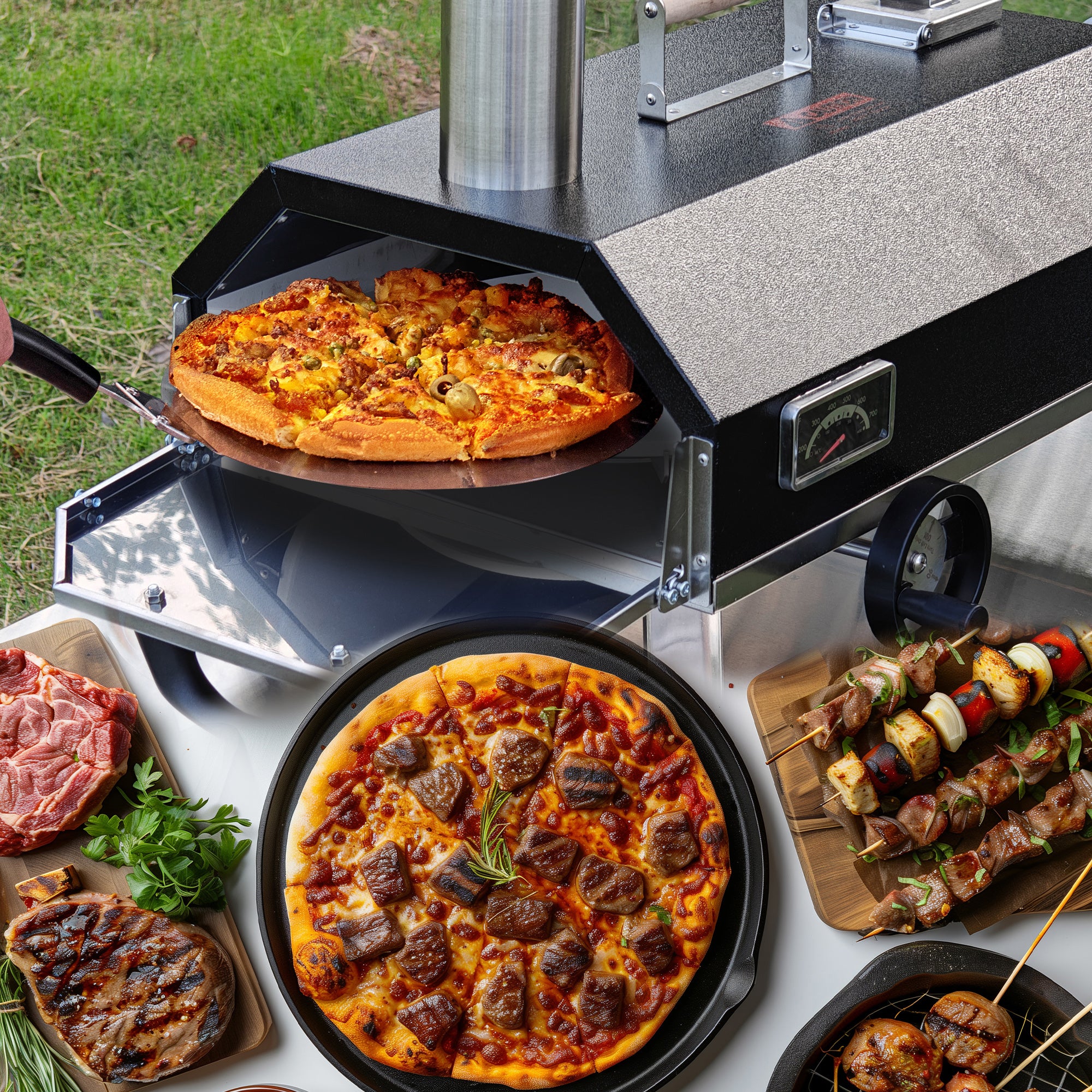 Skycorps Trapezoidal 360 Degree Manual Rotating Outdoor Pizza Oven Matte Black