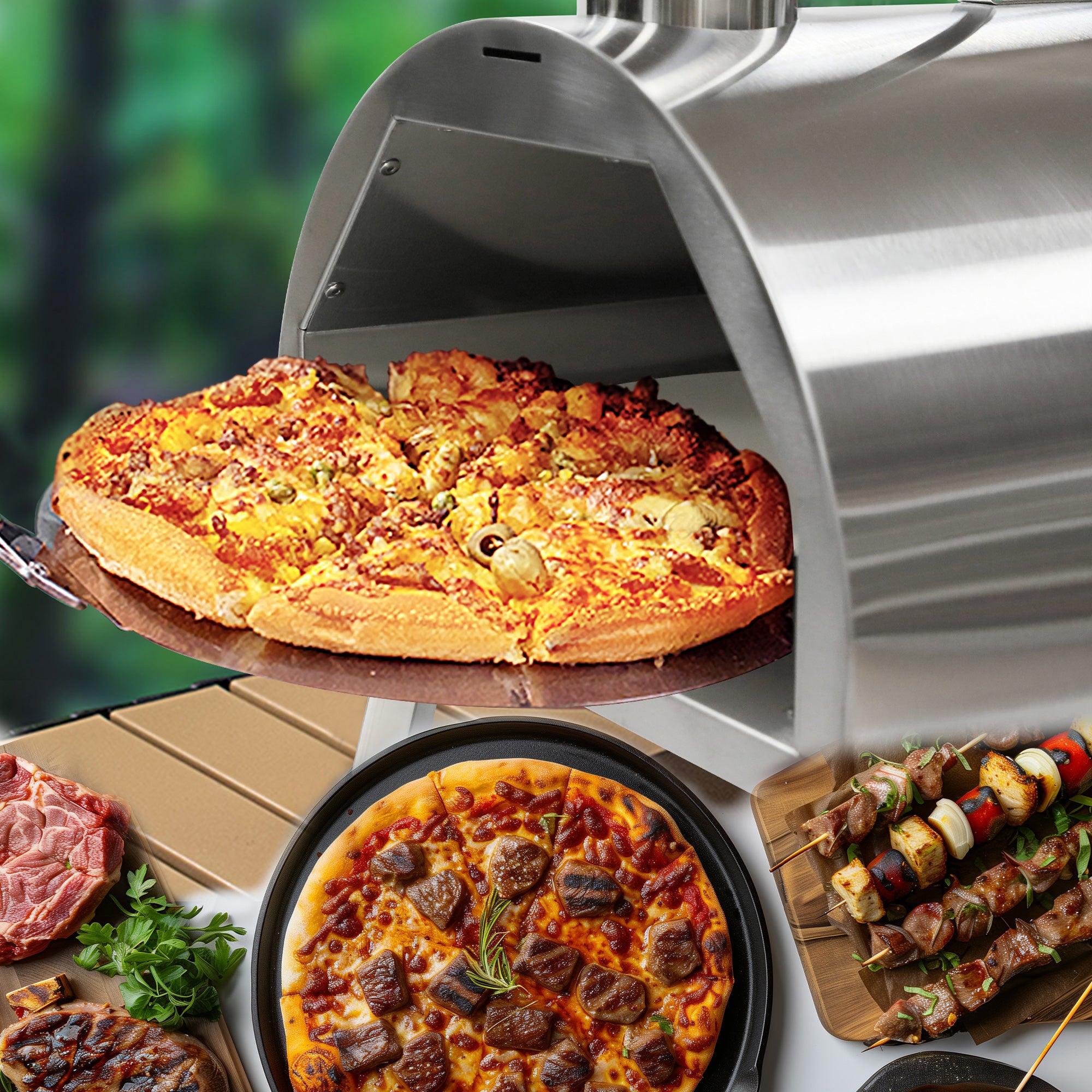 Semicircular Automatic Rotating Silver Outdoor Pizza Oven Portable Pizza Oven