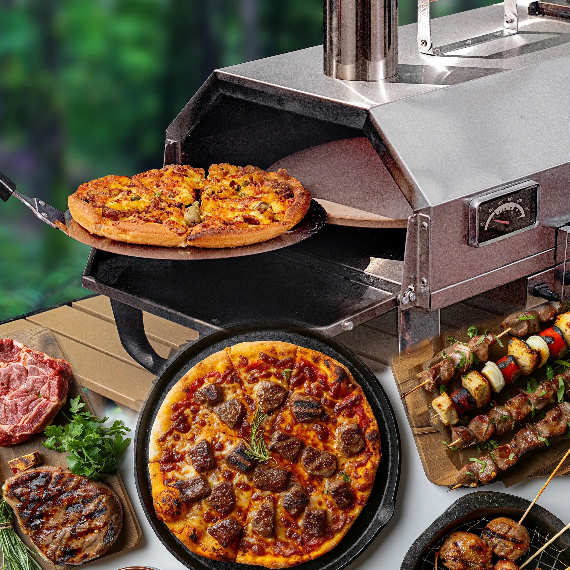 Trapezoidal 360 Degree Automatic Rotating Silver Outdoor Pizza Oven