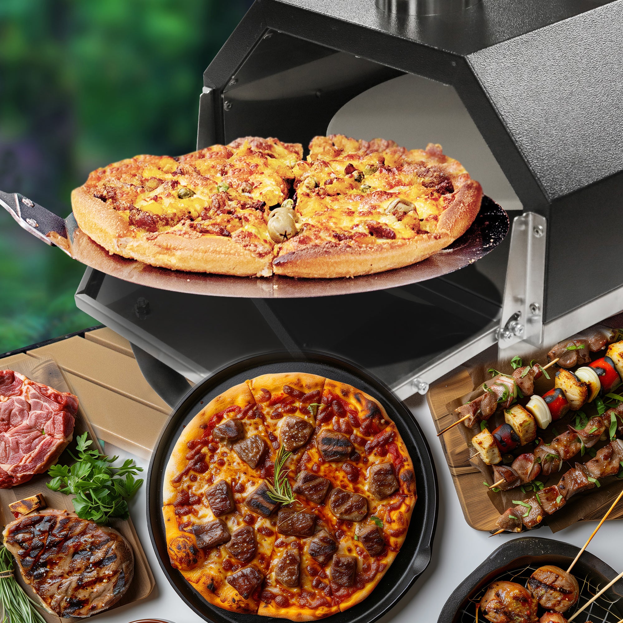 Skycorps 12 inch 360 Degree Automatic Rotating Outdoor Pizza Oven Matte Black