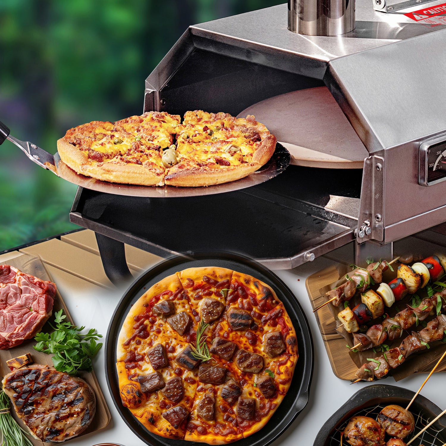 Skycorps Pizza Oven 12 Inch Automatic Rotating Portable Wood Fired Pizza Grill Oven