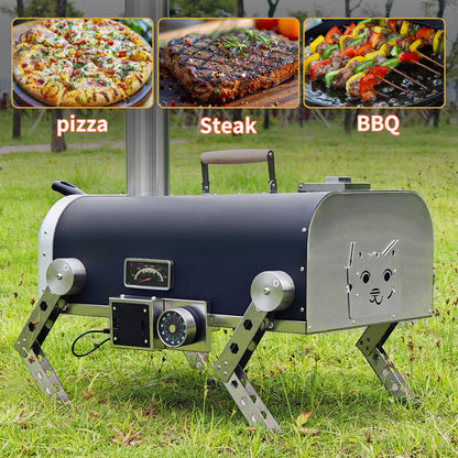 Skycorps Outdoor Wood Fired Pizza Oven Stainless Steel Automatic Rotating Pizza Oven For Backyard Camping