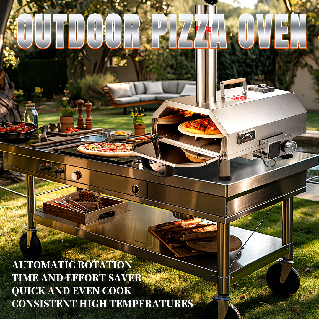 Trapezoidal 360 Degree Automatic Rotating Silver Outdoor Pizza Oven