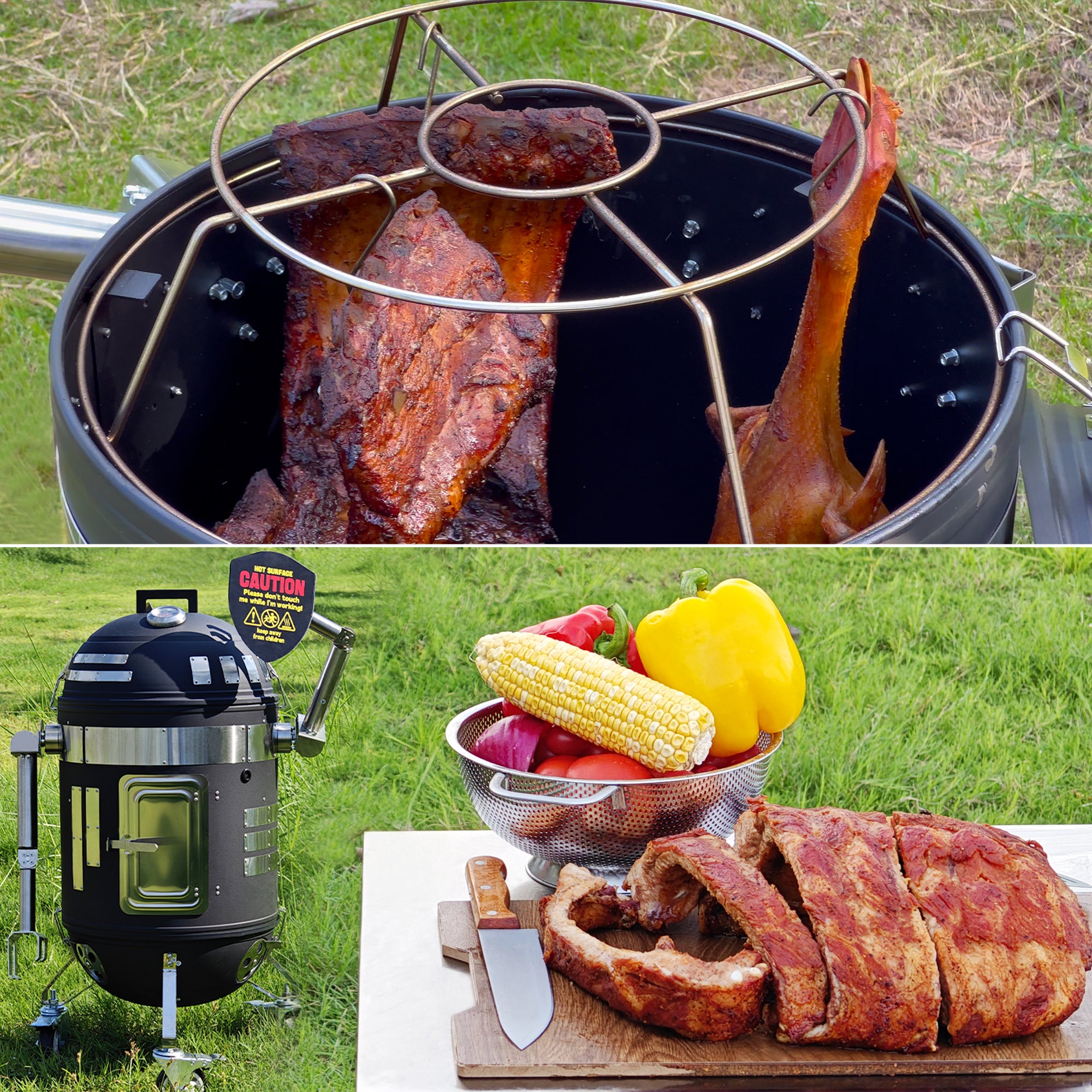 Skycorps 17 Inch Charcoal Barbecue Grill Portable 3 In 1 Meat Smoker Outdoor Home Party Smoker Grill