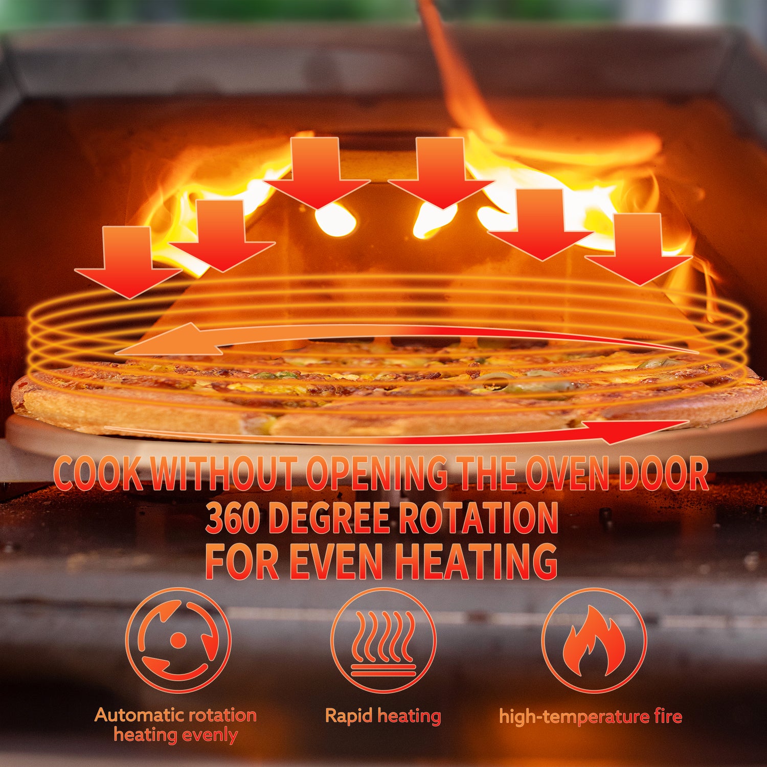 Trapezoidal 360 Degree Automatic Rotating Silver Outdoor Pizza Oven