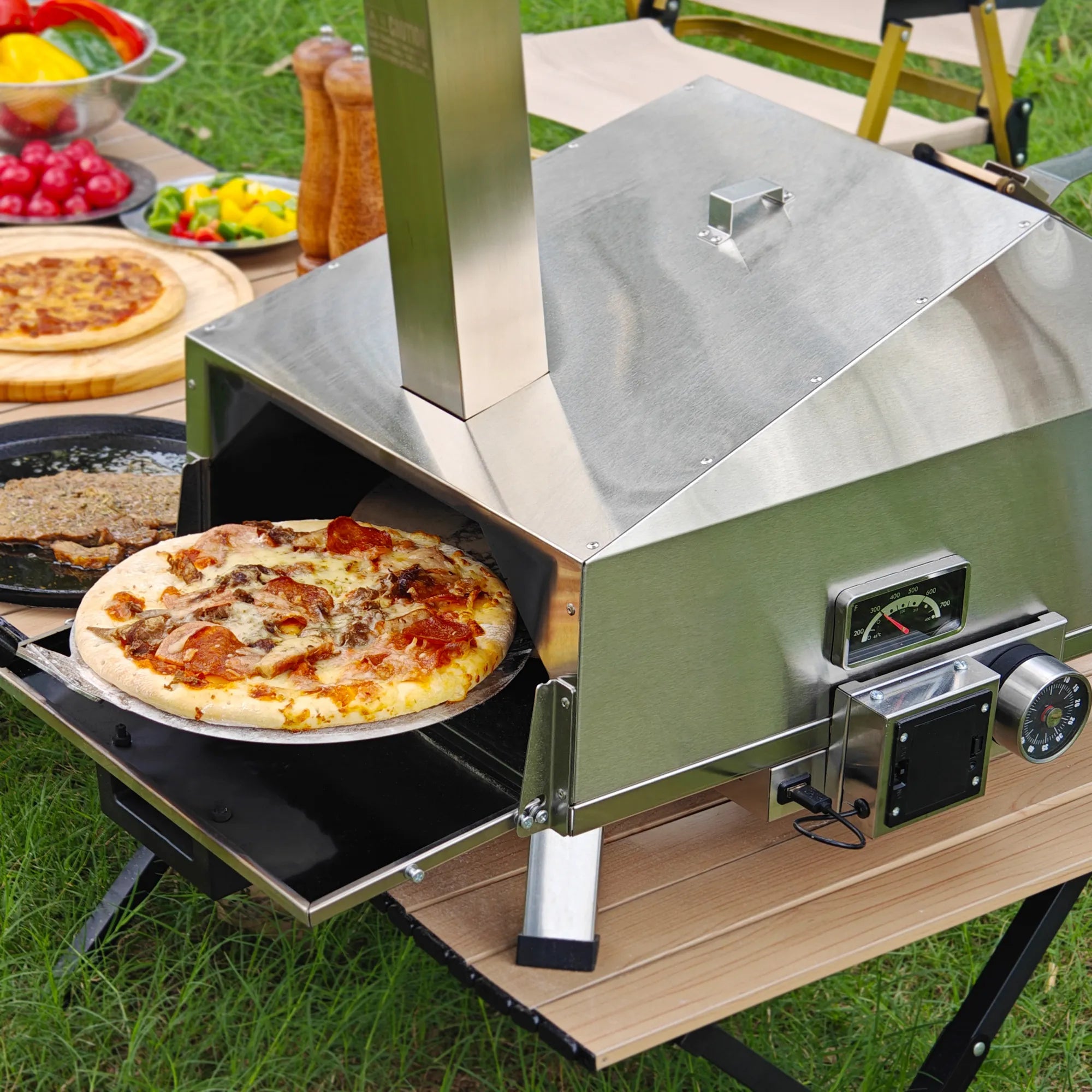 Skycorps Wood Fired Cyber Pizza Oven Silver Stainless Steel Pizza Oven