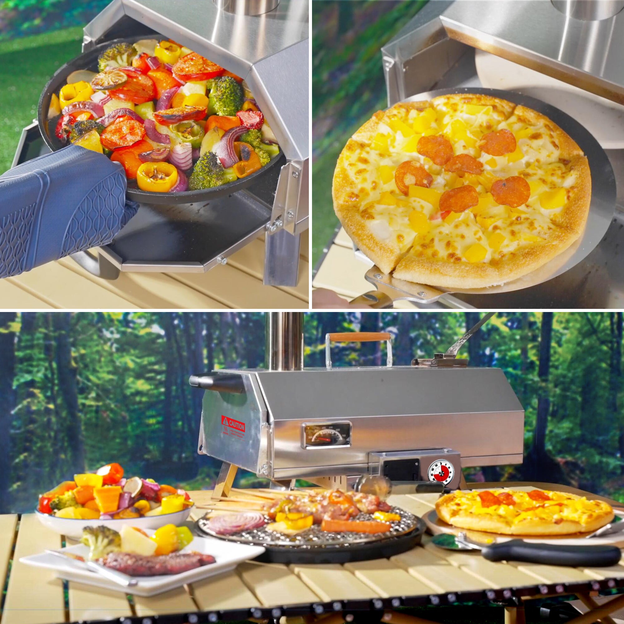 Trapezoidal 360 Degree Automatic Rotating Silver Outdoor Pizza Oven