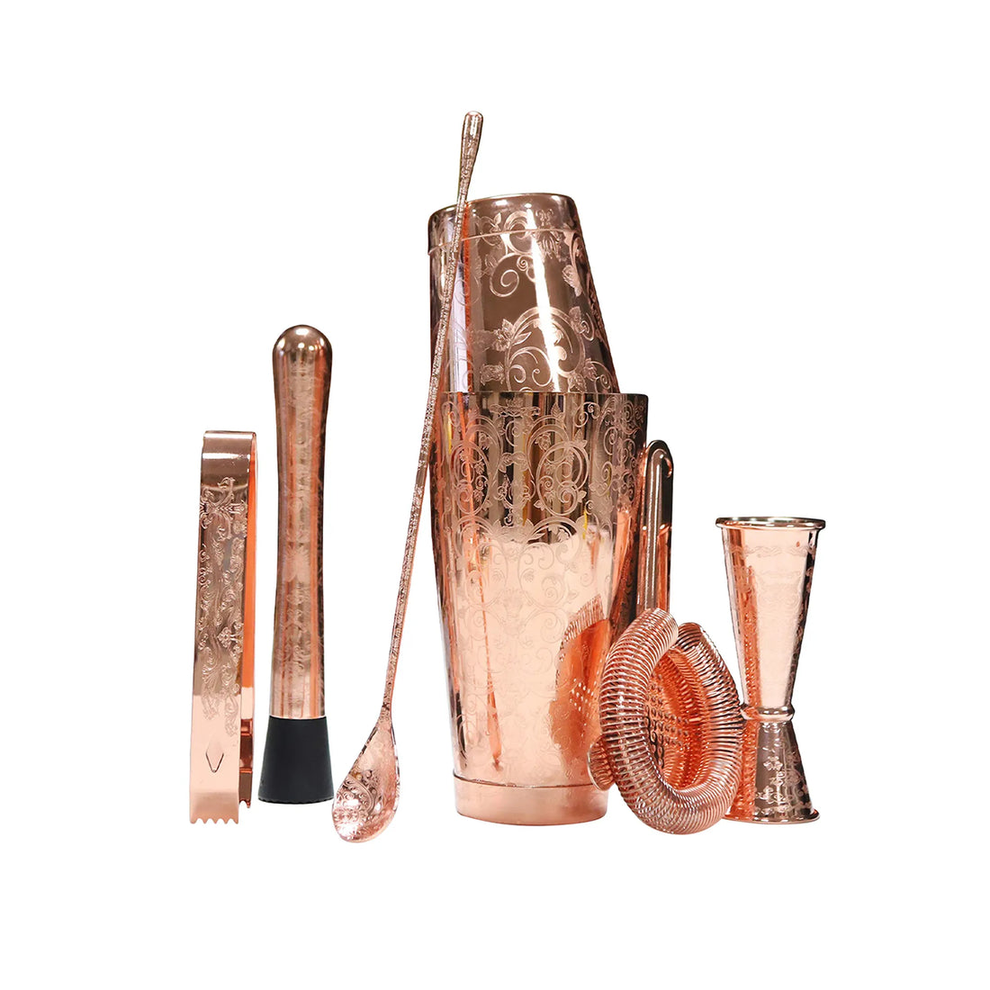 Skycorps Bartender Kit Cocktail Shaker Set-6 Pieces Stainless Steel Copper Plated Etching Bar Tools