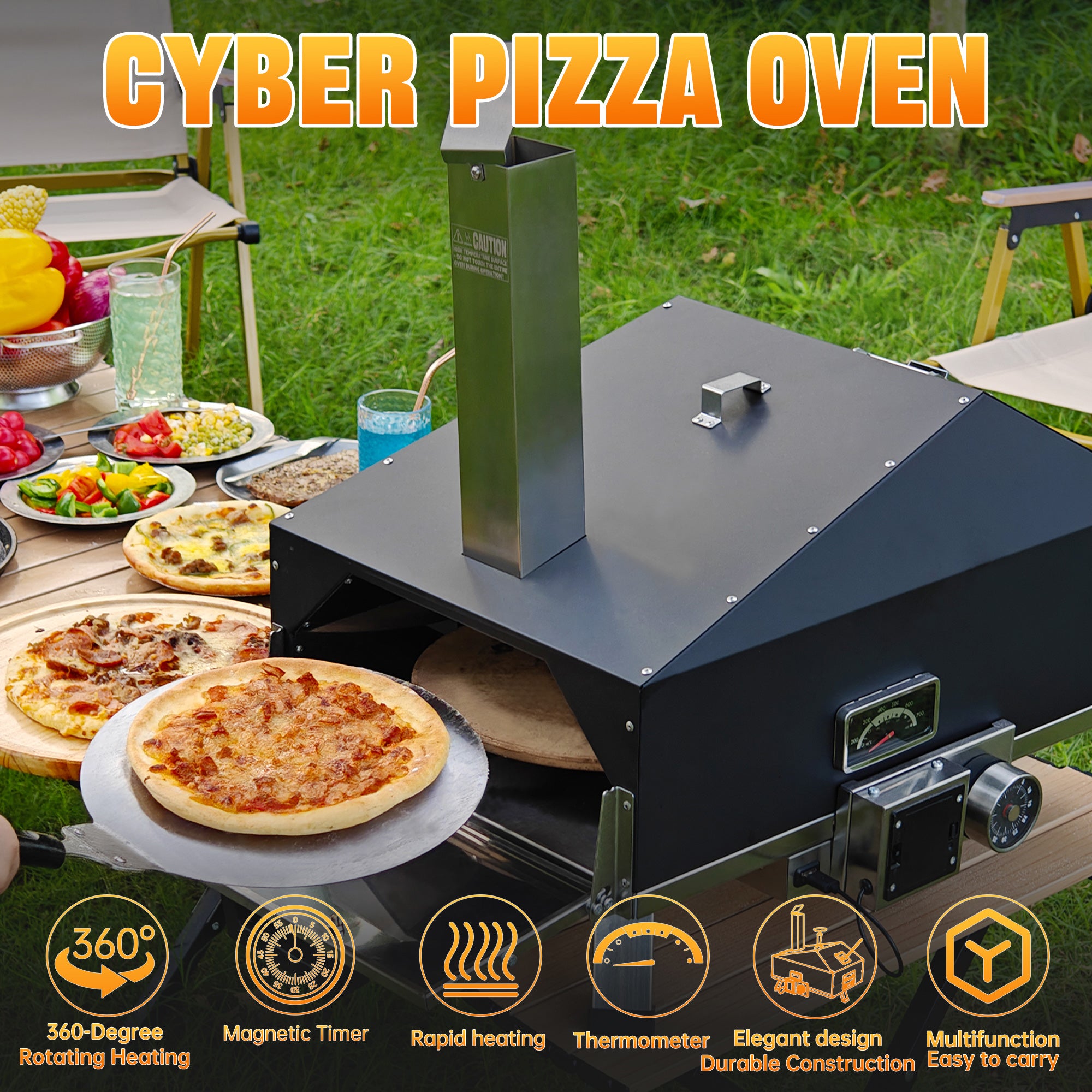 Skycorps Automatic Rotating Pizza Oven Wood Pellet Burning Backyard Camping Outdoor Pizza Oven