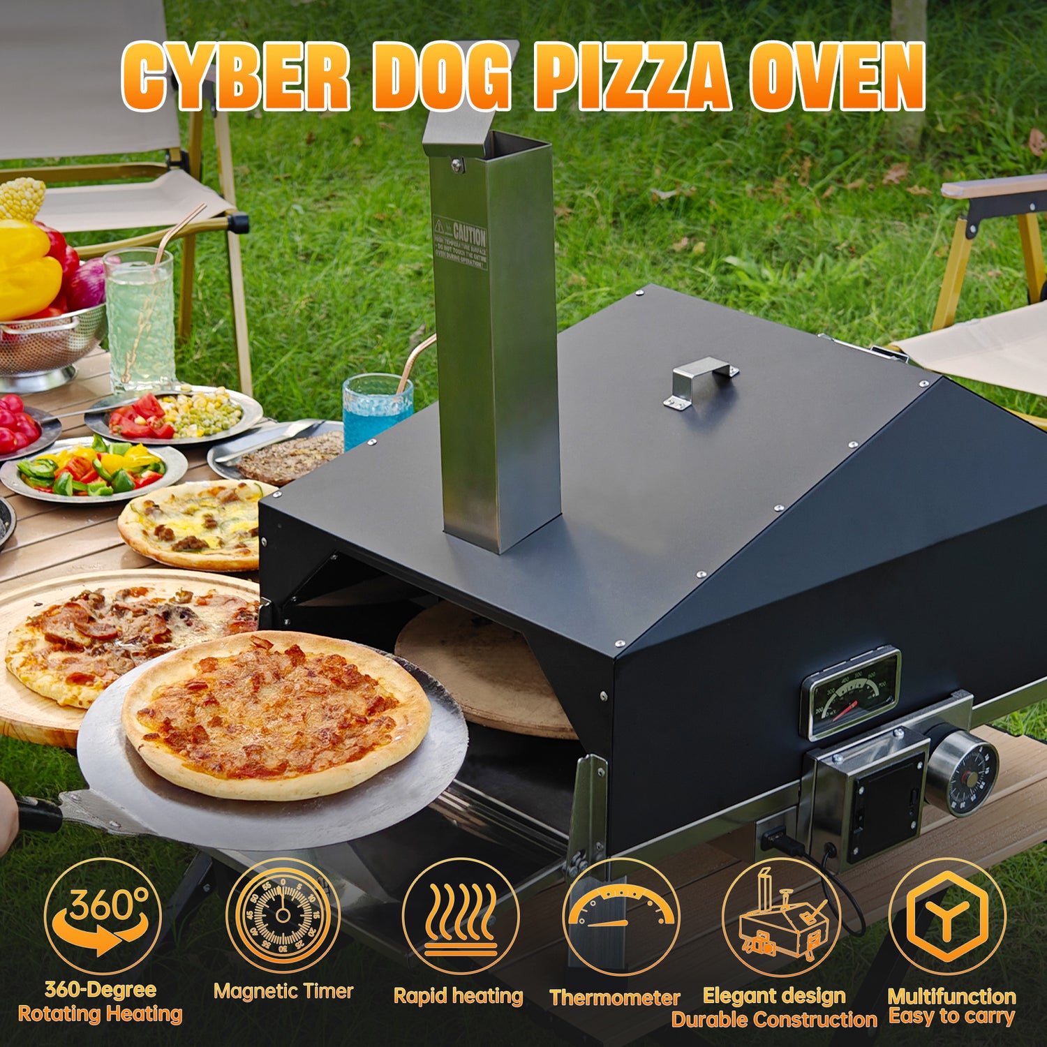 Skycorps Automatic Rotating Pizza Oven Wood Pellet Burning Backyard Camping Outdoor Pizza Oven