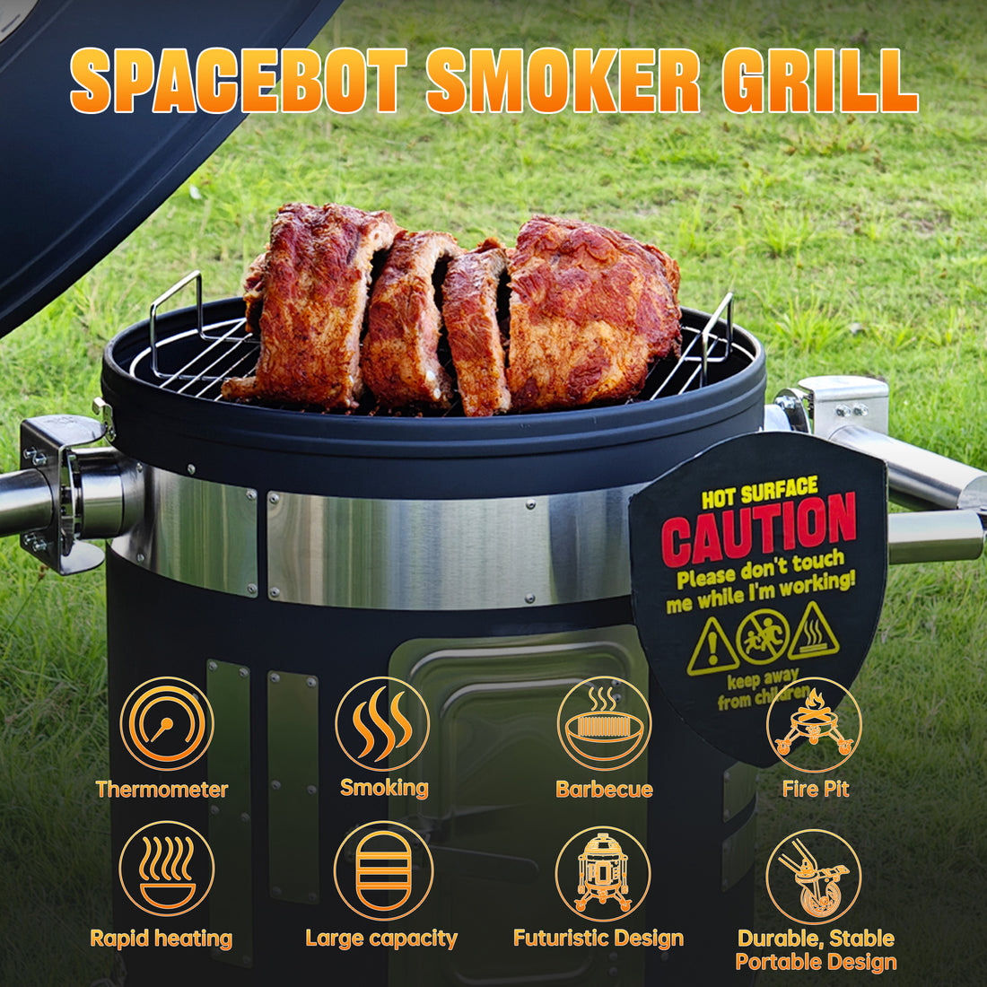 Skycorps 17 Inch Charcoal Barbecue Grill Portable 3 In 1 Meat Smoker Outdoor Home Party  Smoker Grill