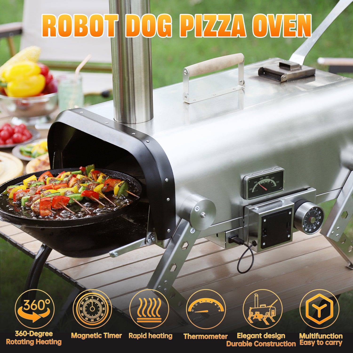 Skycorps Robot Dog Silver Portable Pizza Oven Wood Pellet Outdoor 12 Inch Pizza Oven