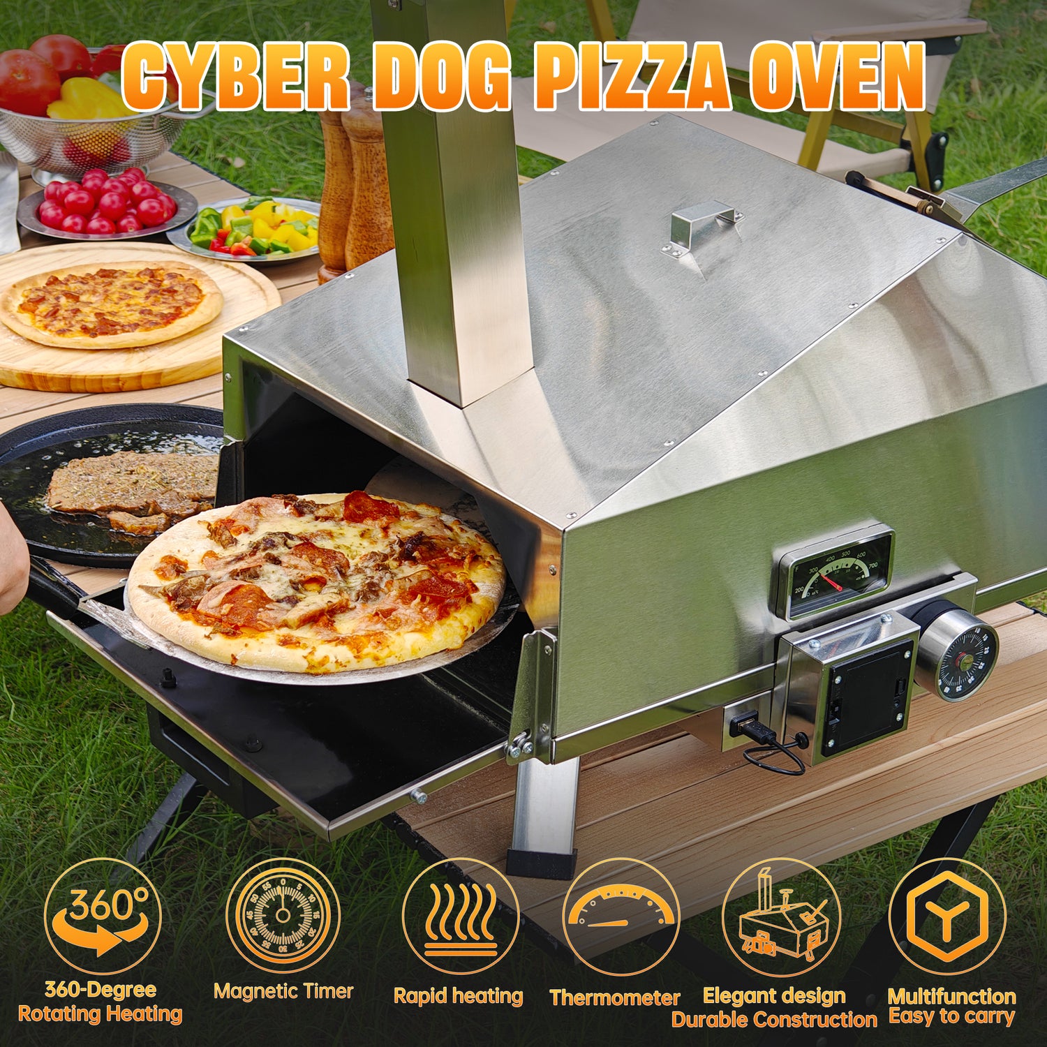 Skycorps 12 Inch Cyber Pizza Oven Wood Pellet Burning Outdoor Pizza Oven with Rotatable Pizza Stone