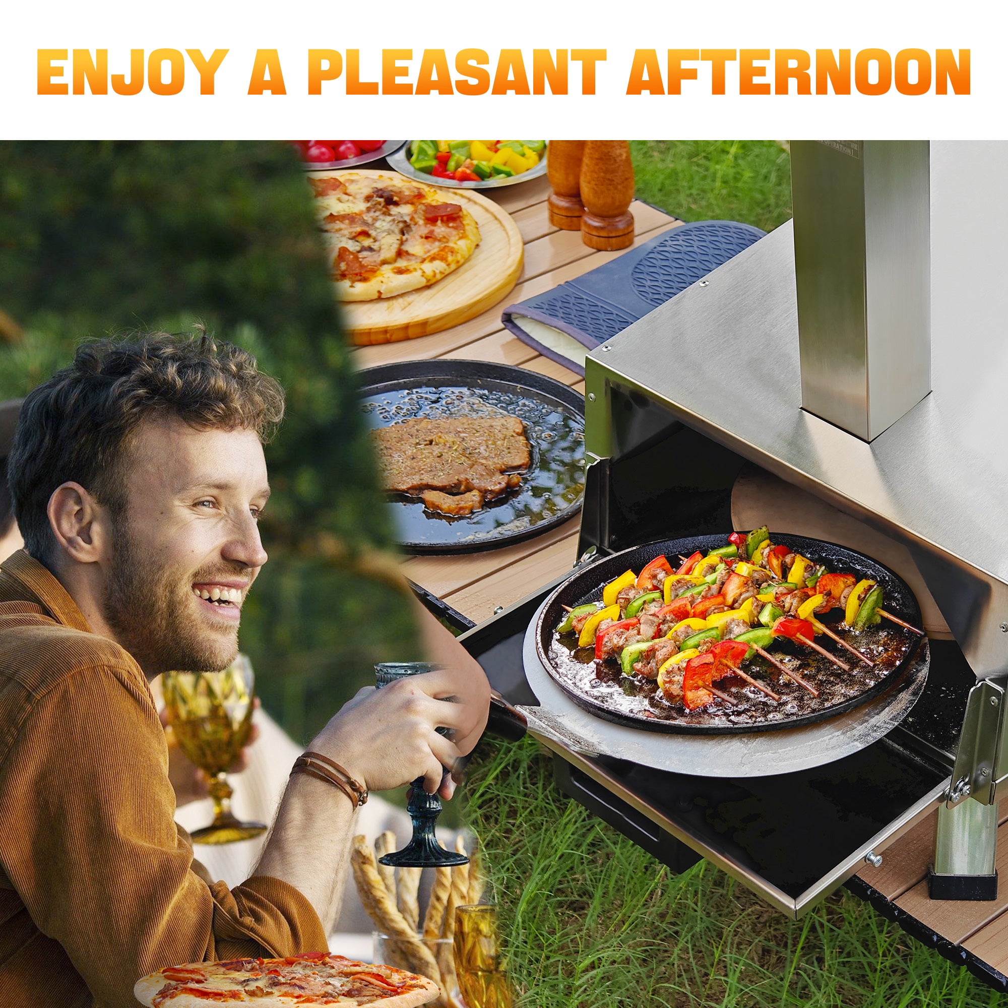 Skycorps 12 Inch Cyber Pizza Oven Wood Pellet Burning Outdoor Pizza Oven with Rotatable Pizza Stone