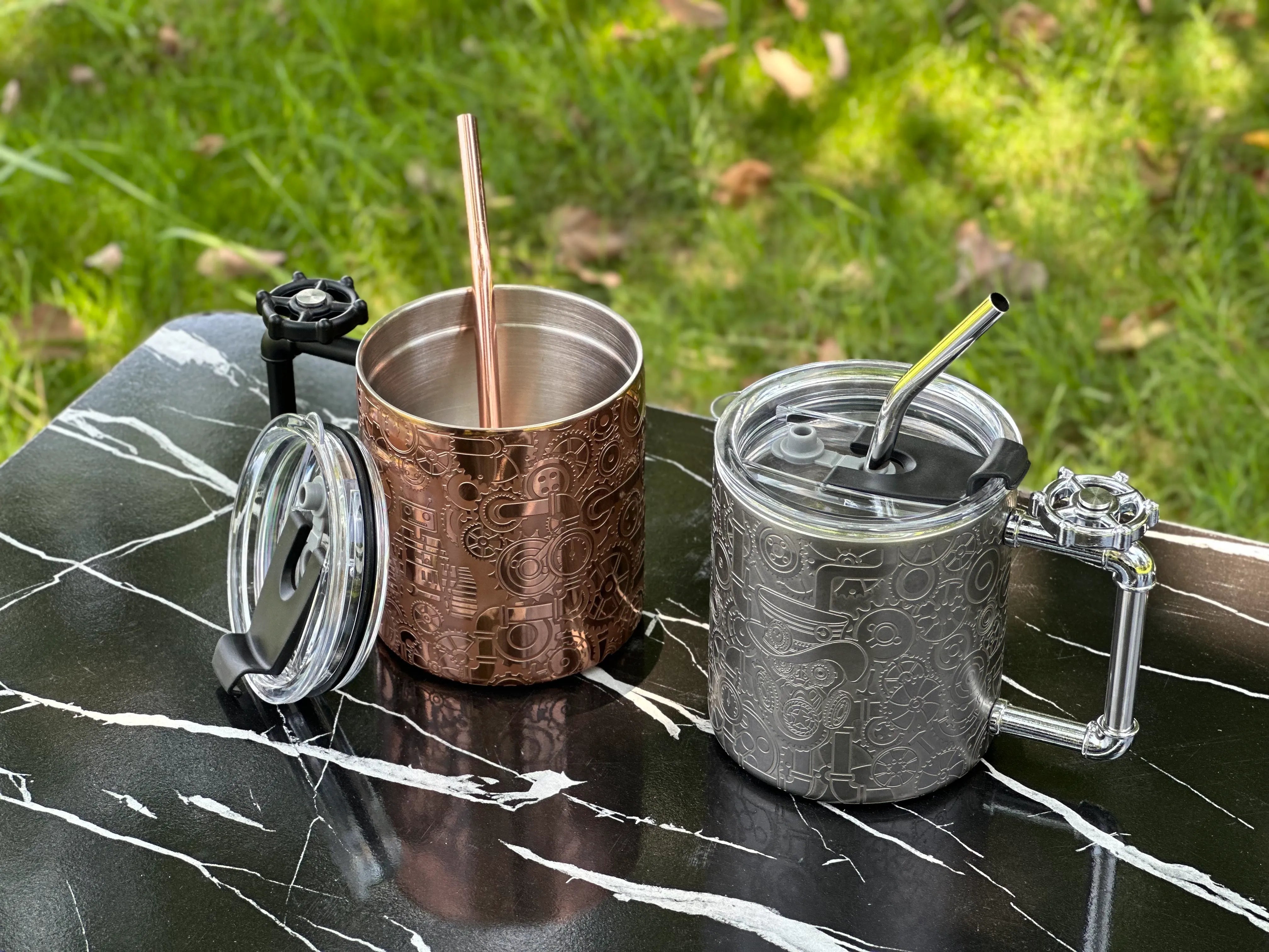 Tasses à café en acier inoxydable avec tasse en cuivre gravé Skycorps