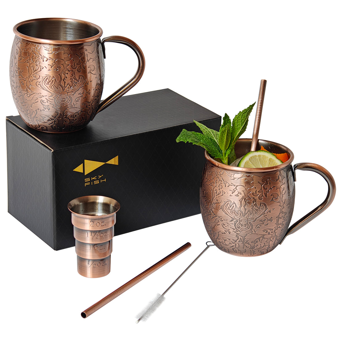 Tazas de café de acero inoxidable con forma de taza de cobre grabada Skycorps