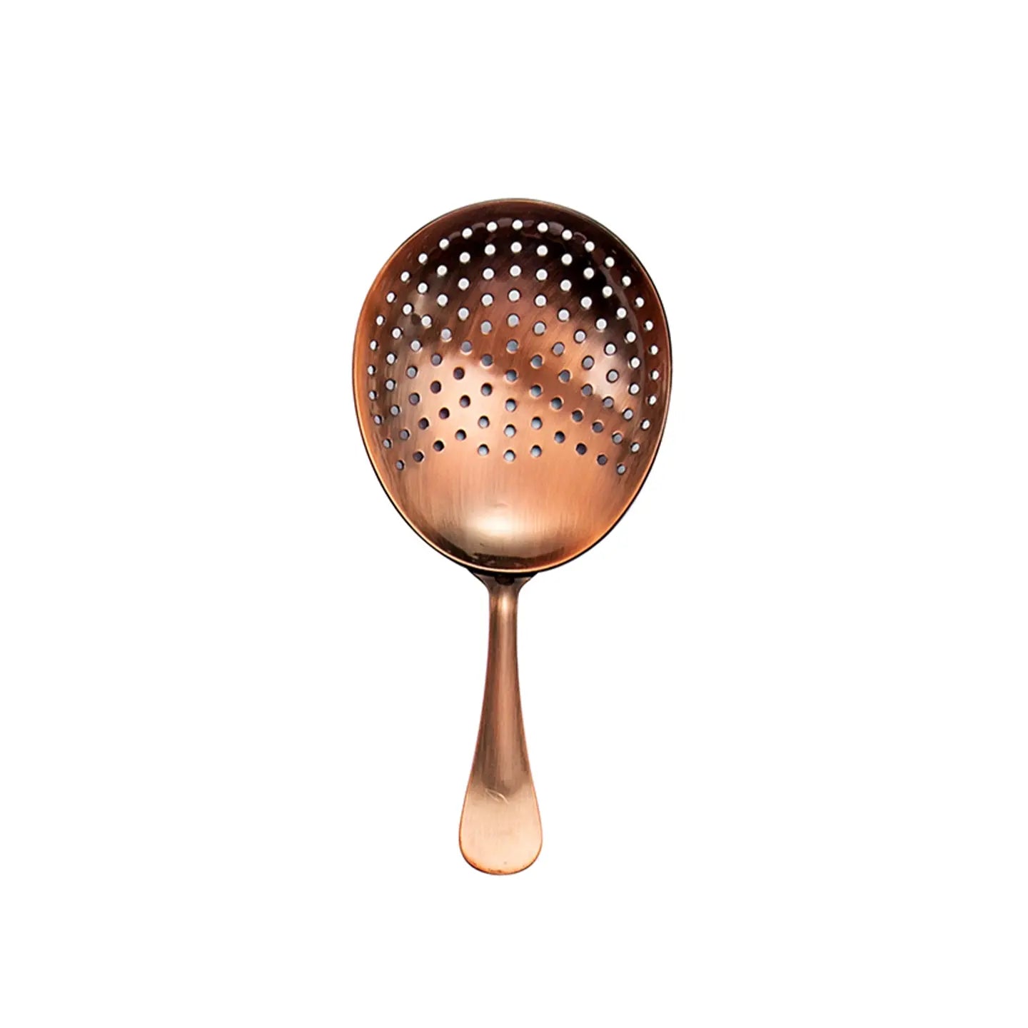 Copper colander spoon on a white background