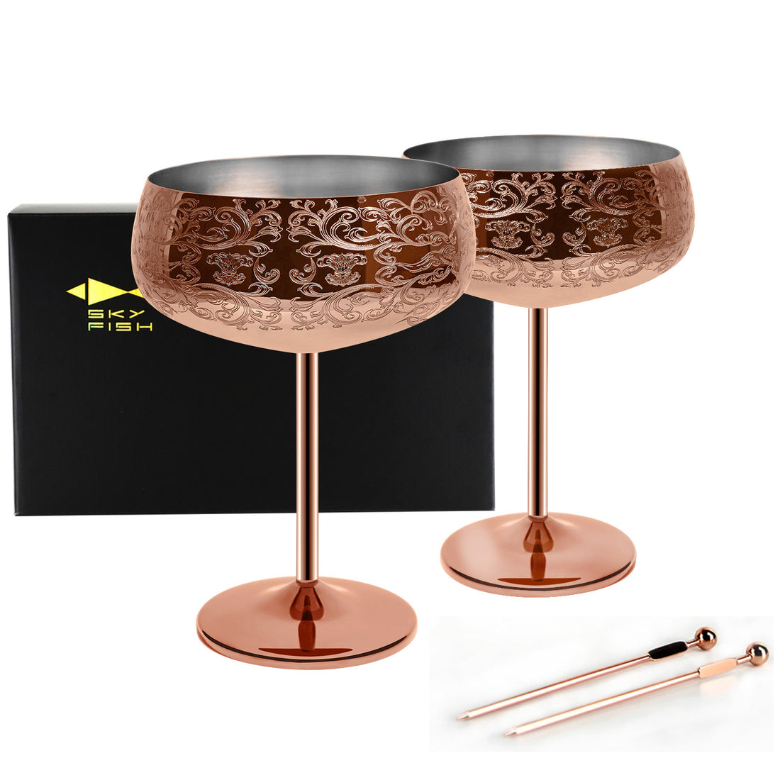 Tazas de café de acero inoxidable con forma de taza de cobre grabada Skycorps