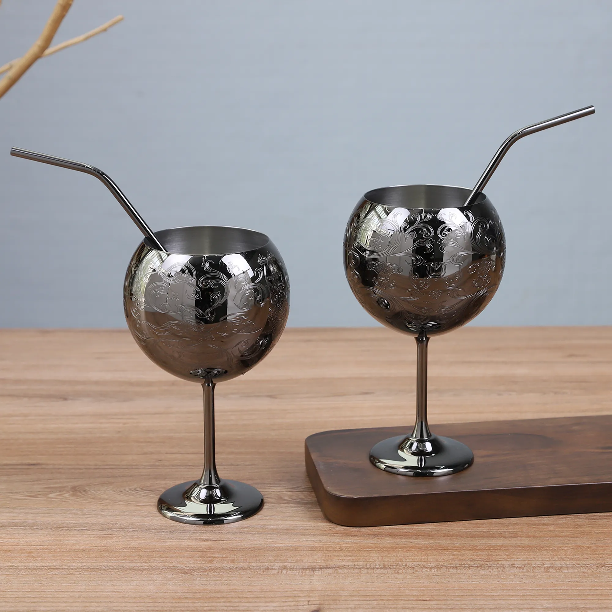 Skycrops Stainless Steel 3D Etched Baroque Spherical Cup