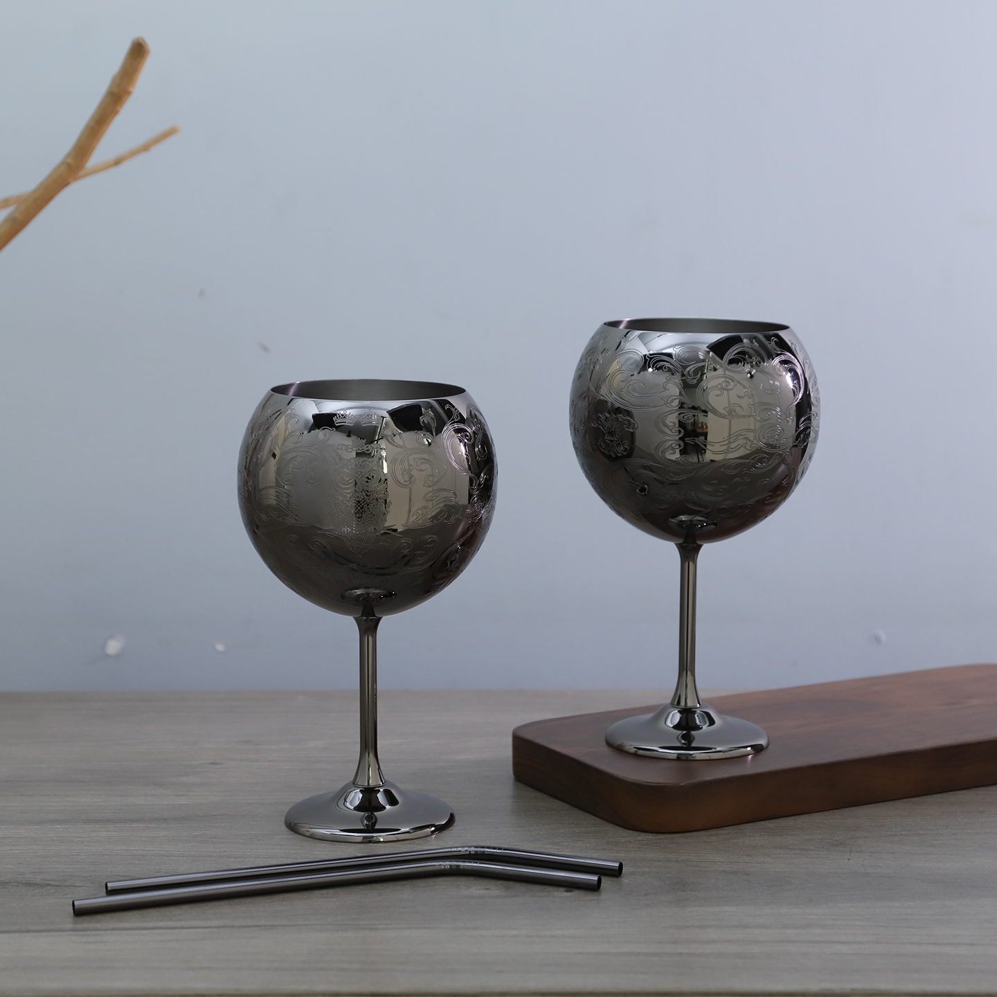 Skycrops Stainless Steel 3D Etched Baroque Spherical Cup