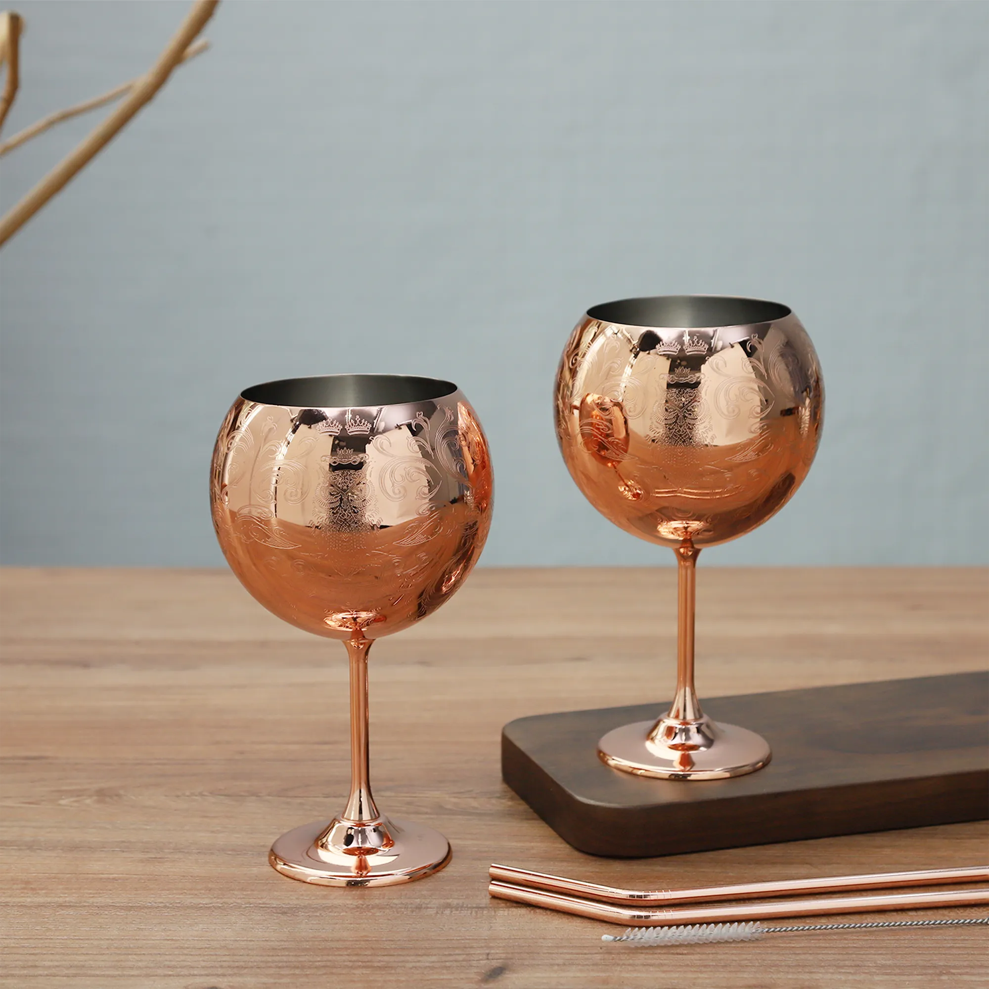 Skycrops Stainless Steel 3D Etched Baroque Spherical Cup