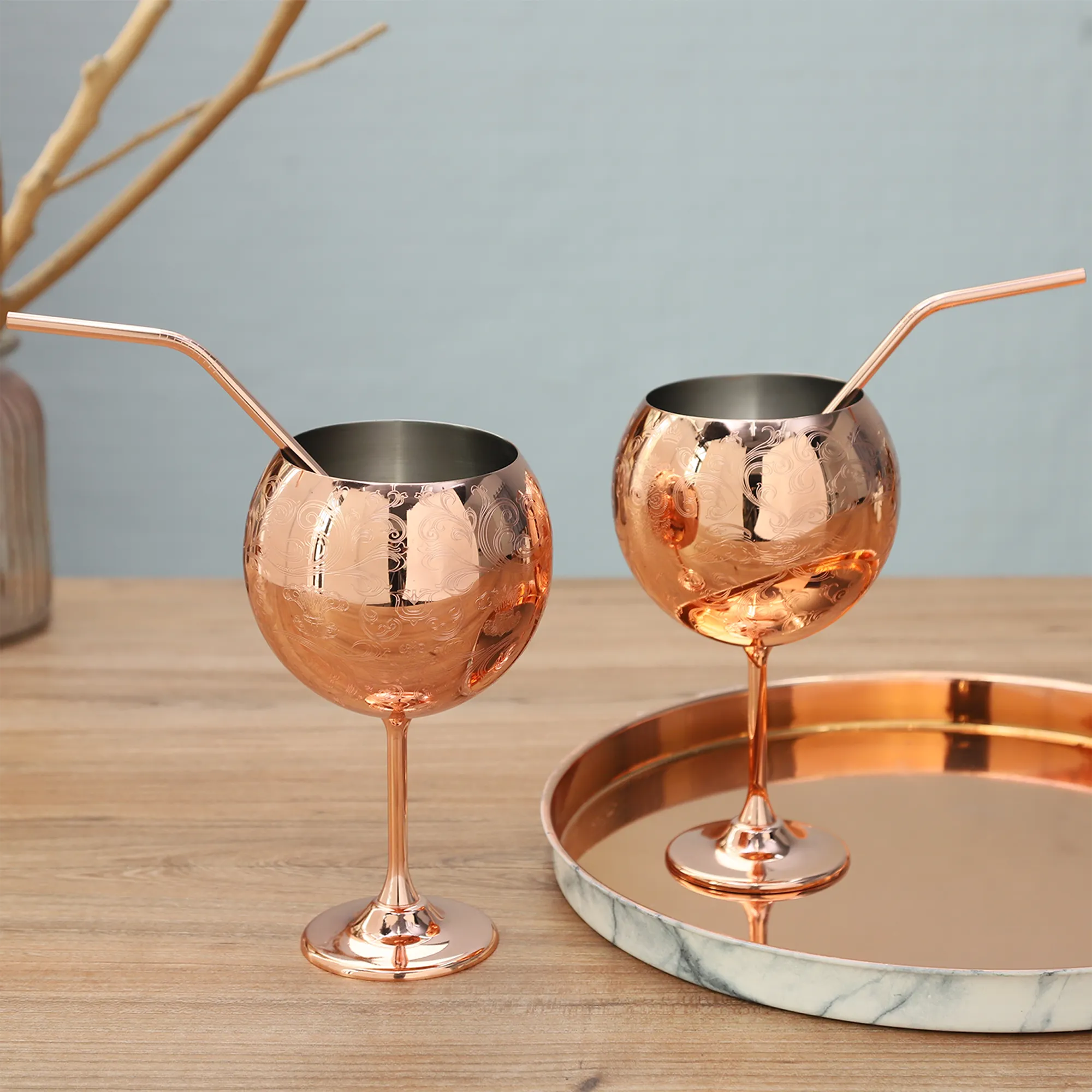 Skycrops Stainless Steel 3D Etched Baroque Spherical Cup