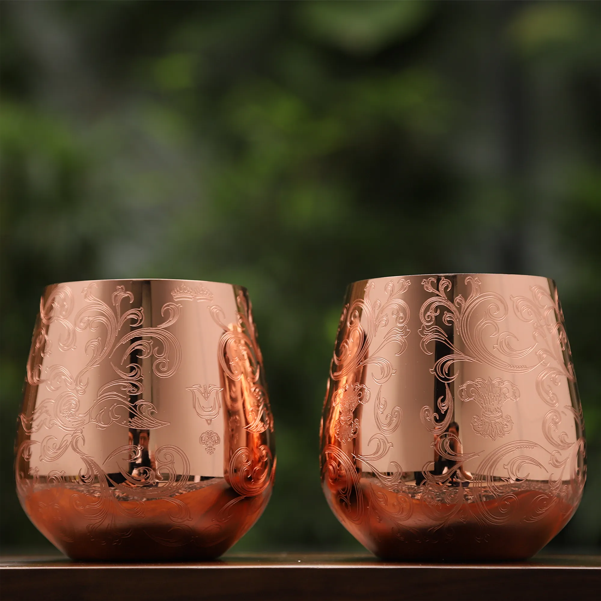Tazas de café de acero inoxidable con forma de taza de cobre grabada Skycorps